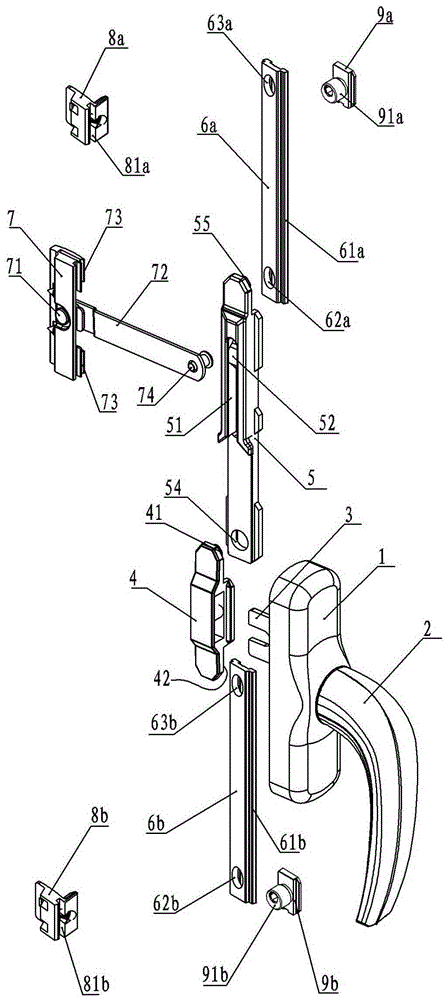 Casement window hardware device and window with limit and security functions