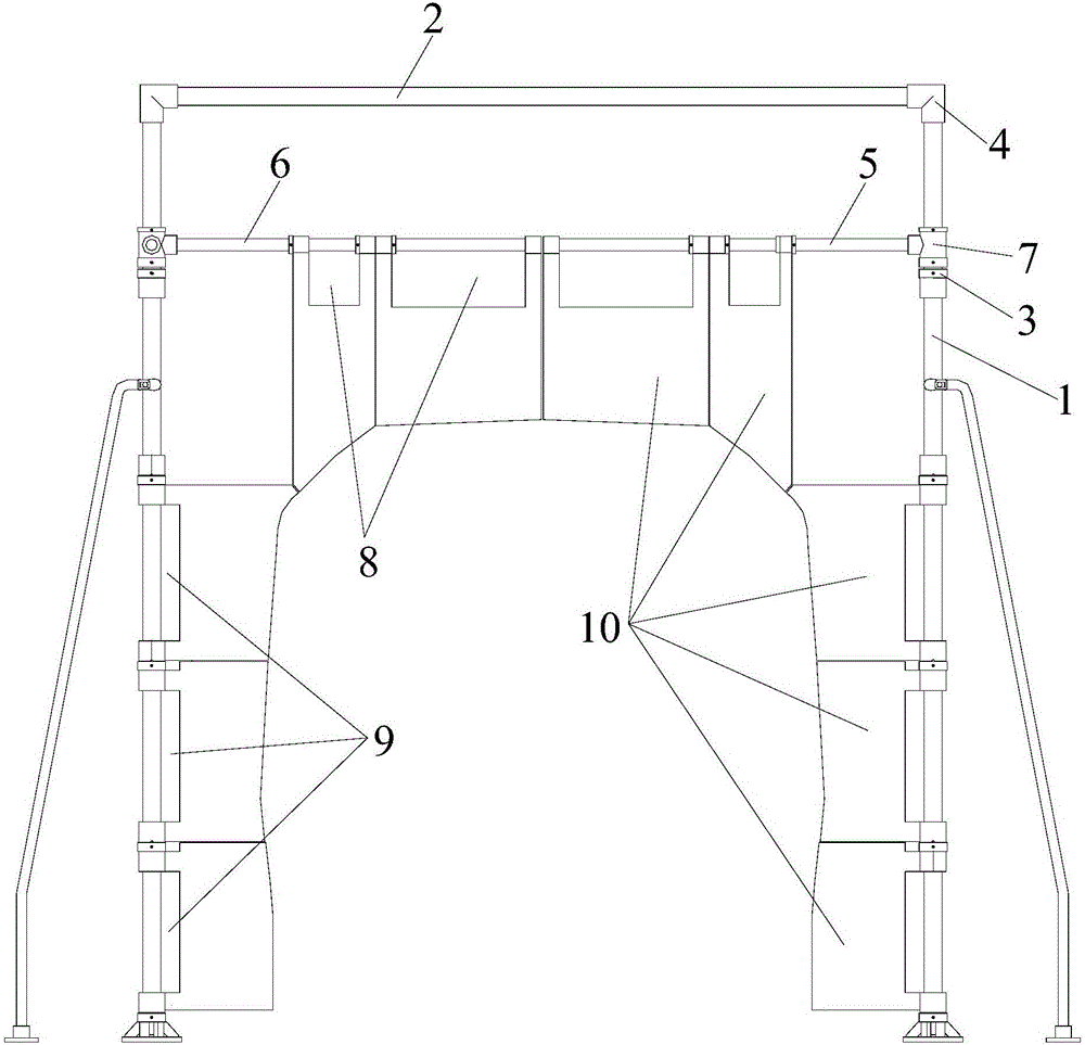 Downwarping self locking device for boundary limiting frame cross beam merging state