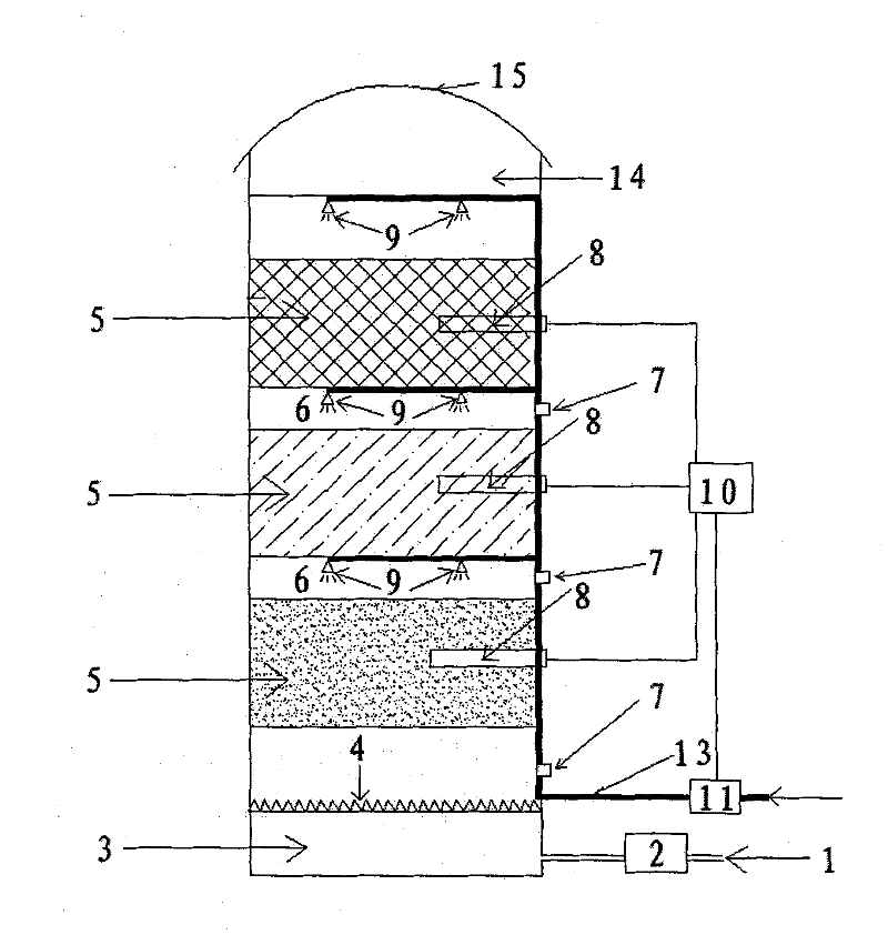 Multilayer mixed culture biological deodorizing filter tower and method for removing malodorous gases