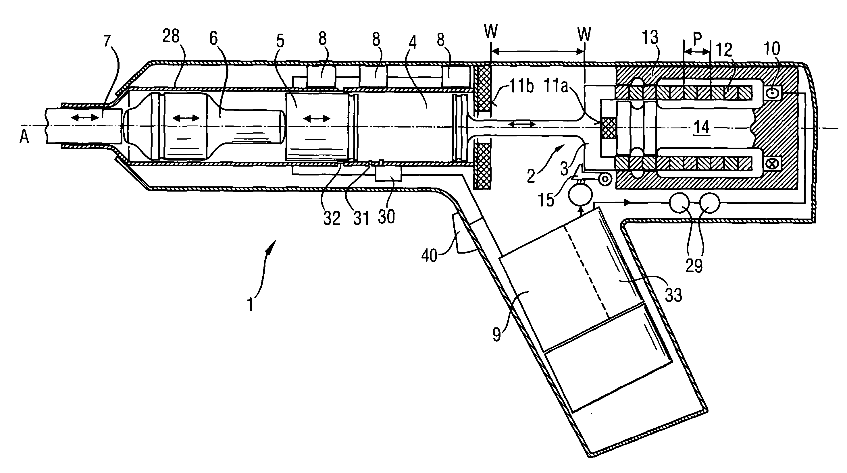 Hand-held power tool with air spring percussion mechanism, linear motor, and control process