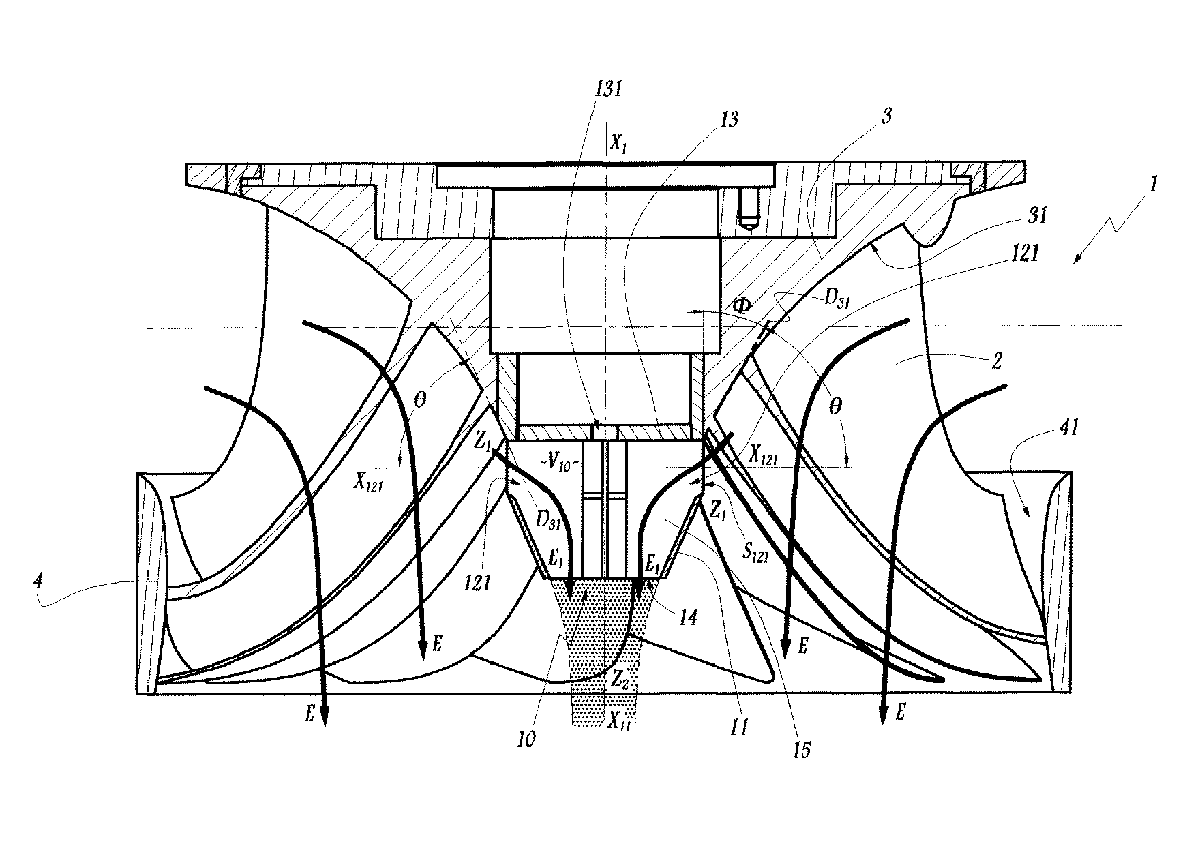 Francis-type hydraulic turbine wheel equipped with a tip-forming member, and method of reducing fluctuations using such a wheel
