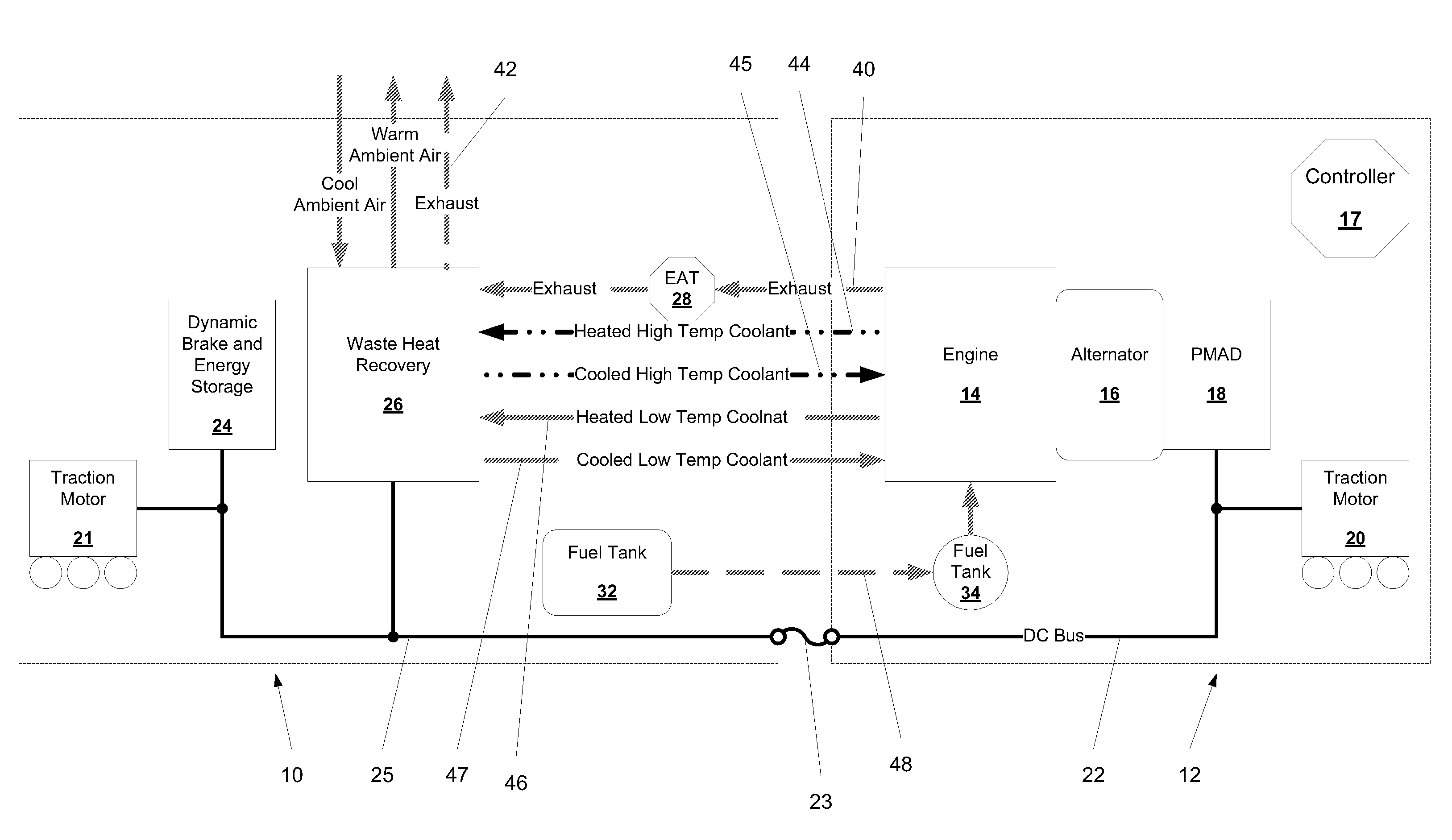 Mobile diesel power system with separated engine and exhaust