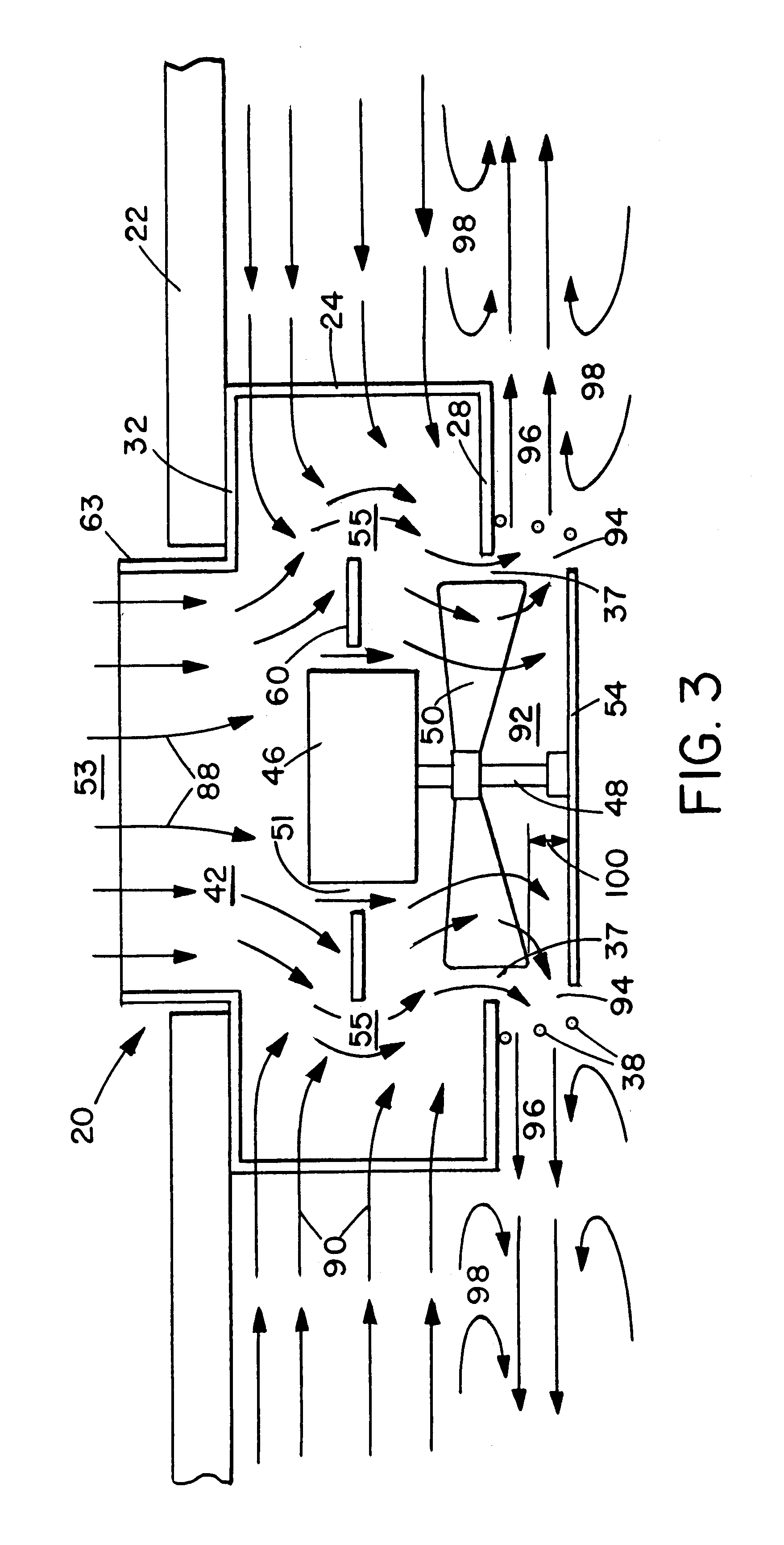 Recirculating air mixer and fan with lateral air flow