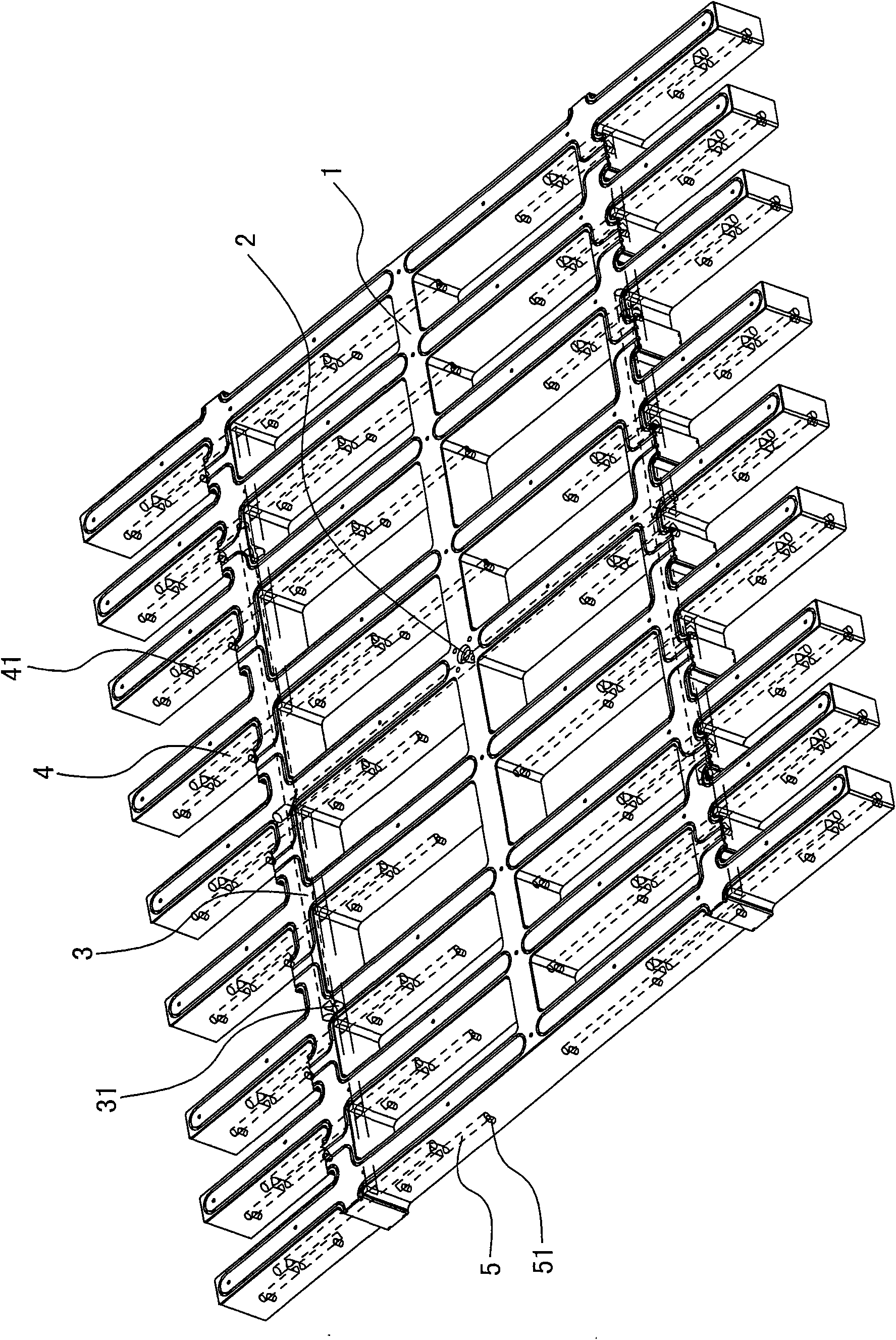 Three-layer divided-flow hot runner rack