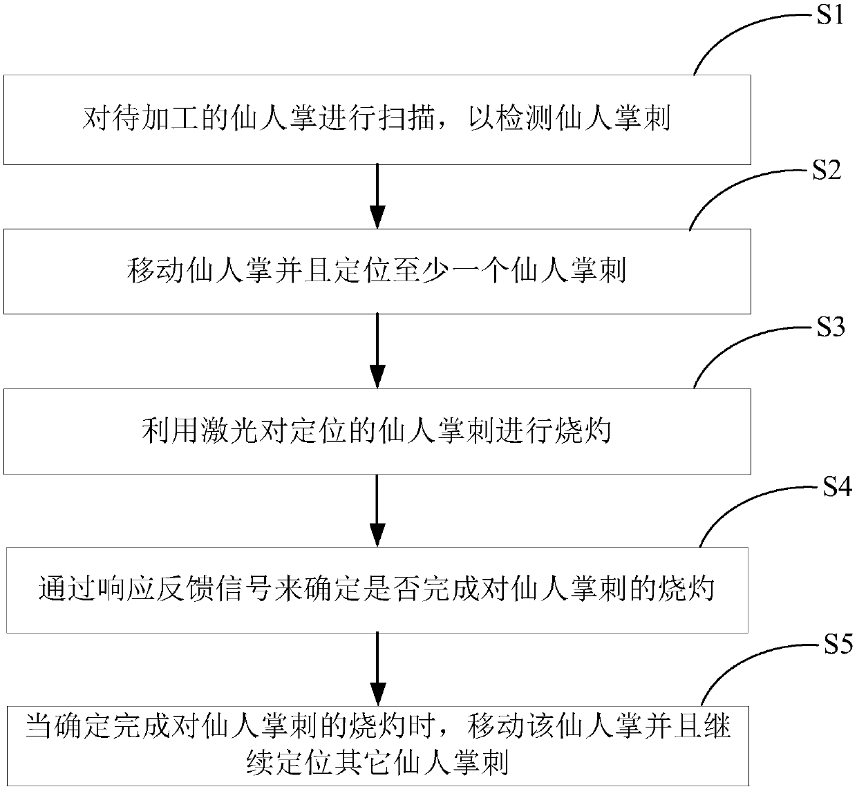 Method and device for removing thorns of cactus by utilizing laser