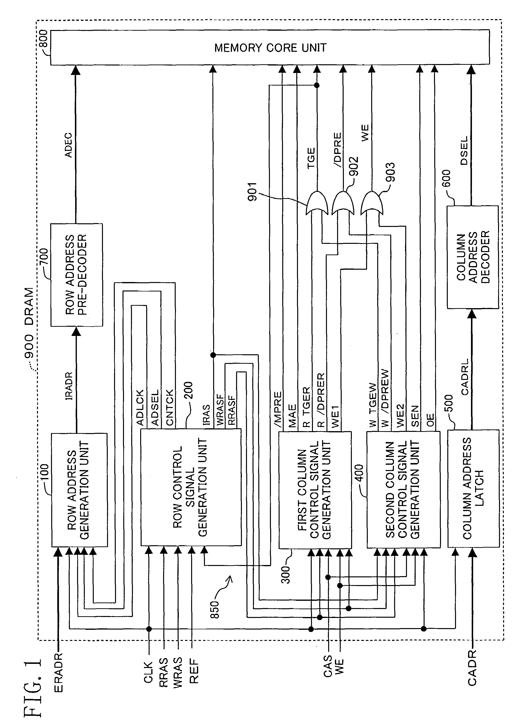 Semiconductor device having read and write operations corresponding to read and write row control signals