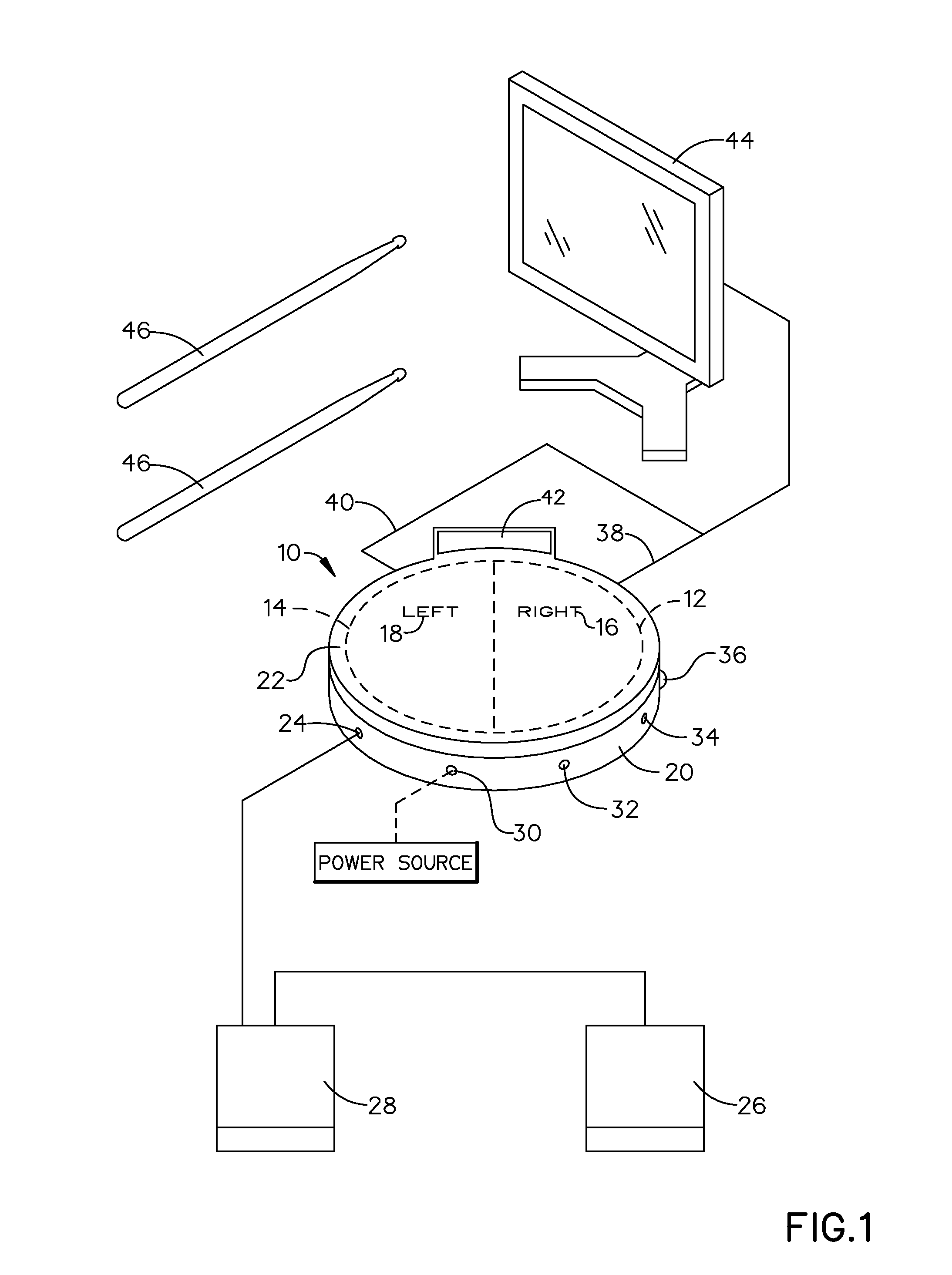 Electronic percussion device for determining separate right and left hand actions