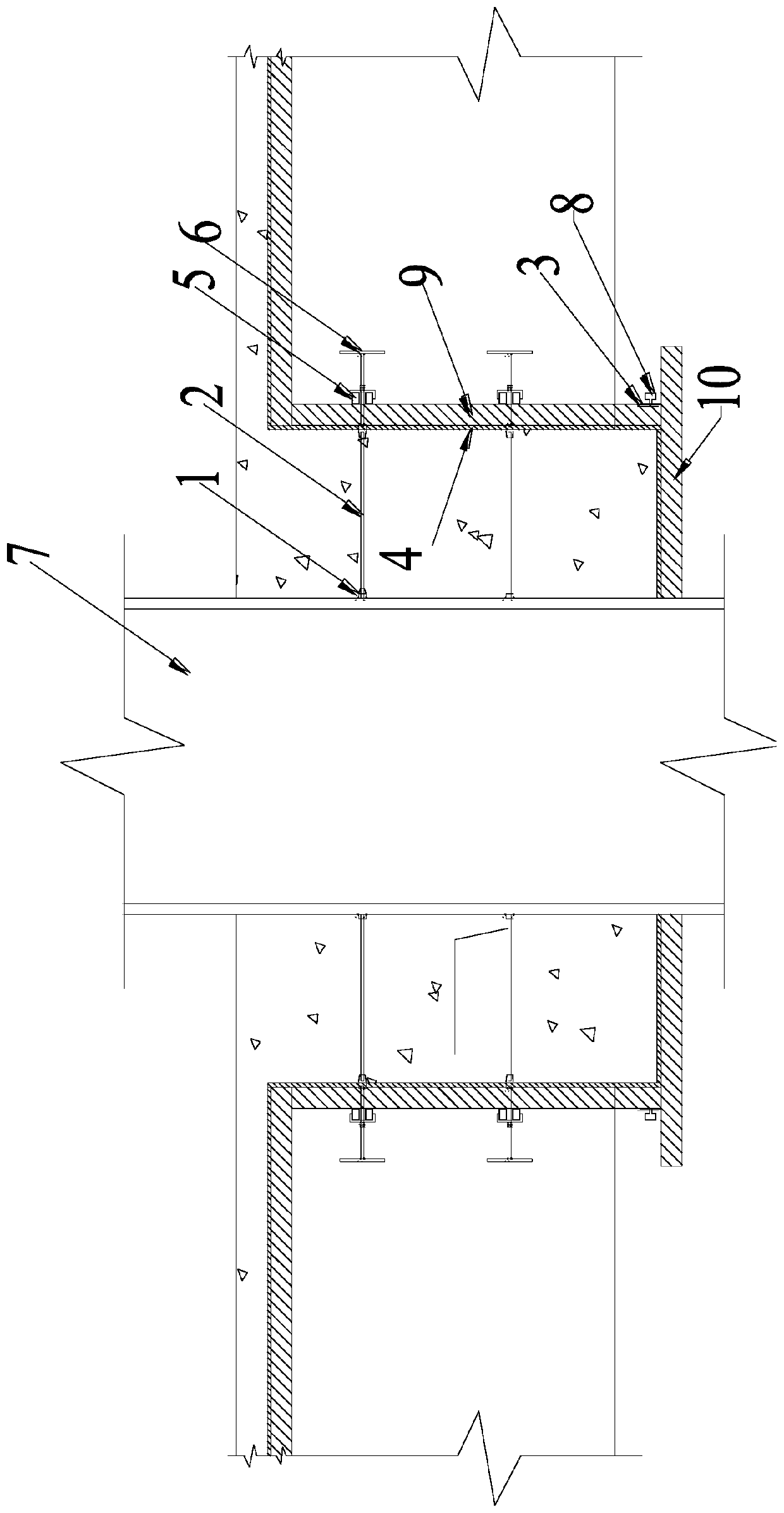 Concrete filled steel tubular column steel-reinforced concrete beam ring beam joint formwork reinforcing piece and method
