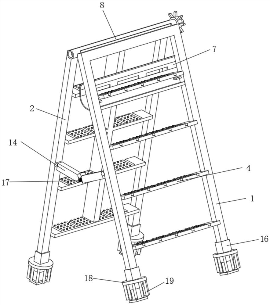 Herringbone ladder capable of achieving magnetic safety protection for multi-person climbing operation for building construction