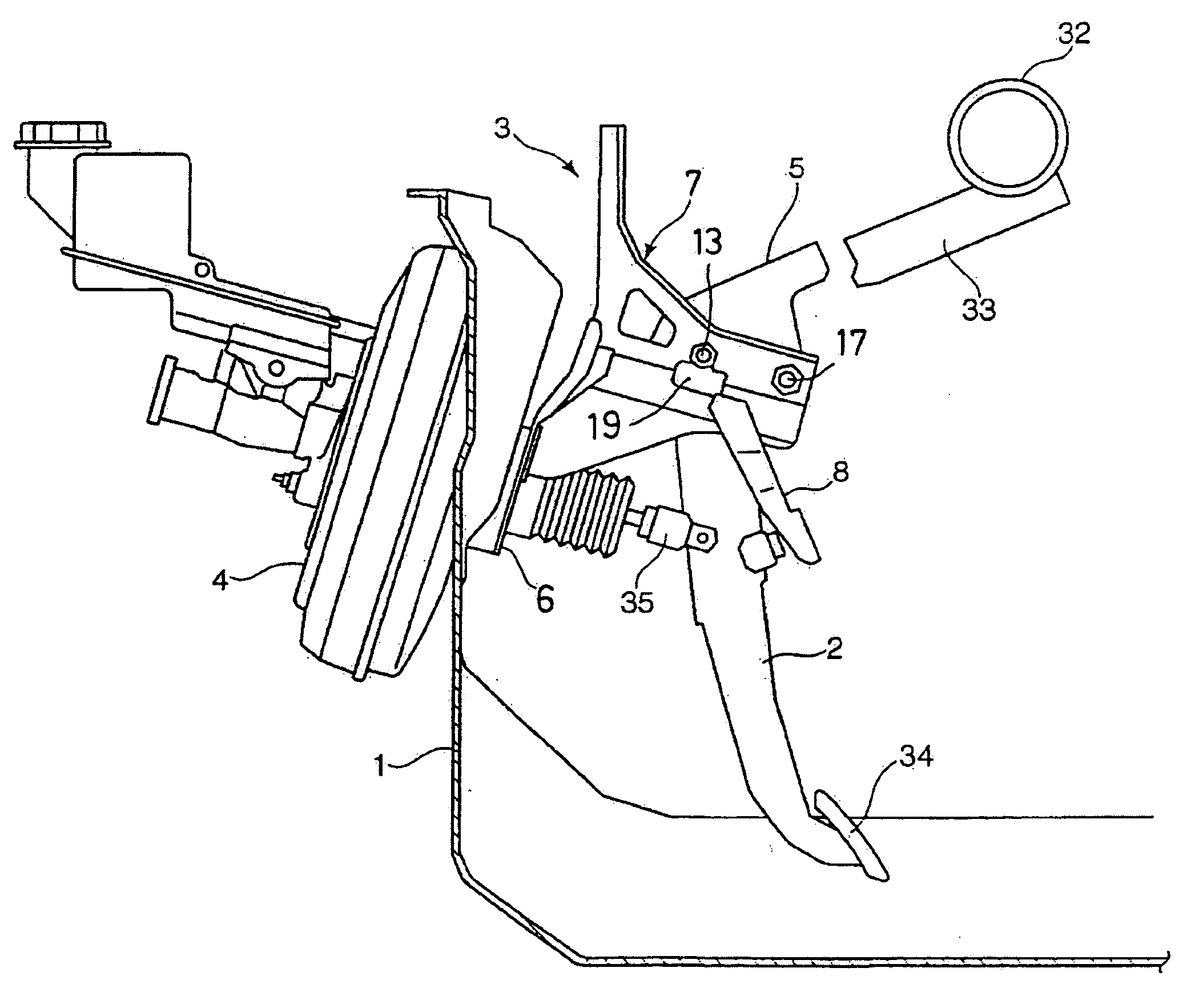 Operating pedal support structure