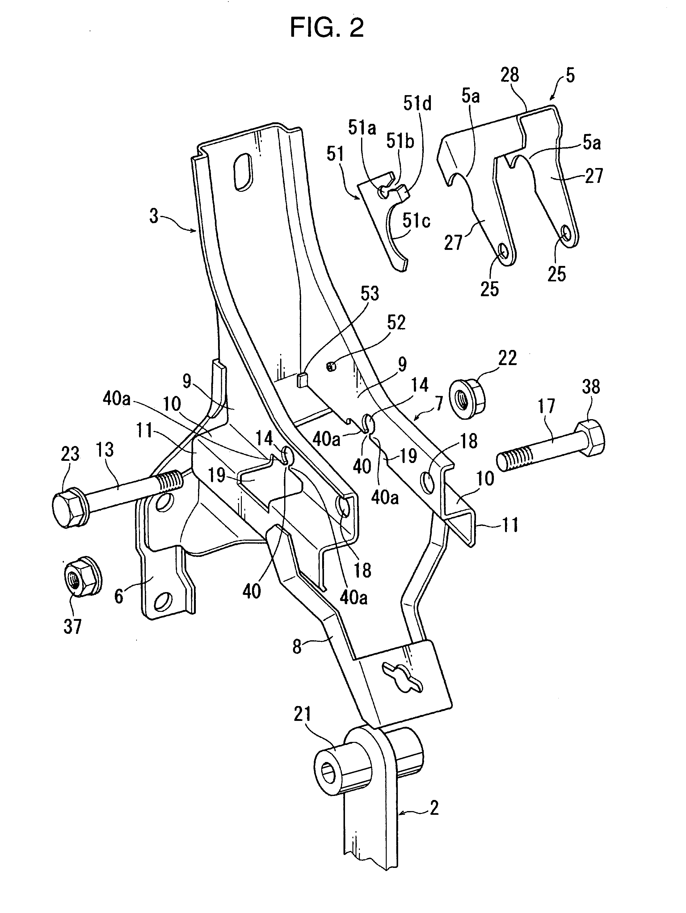 Operating pedal support structure
