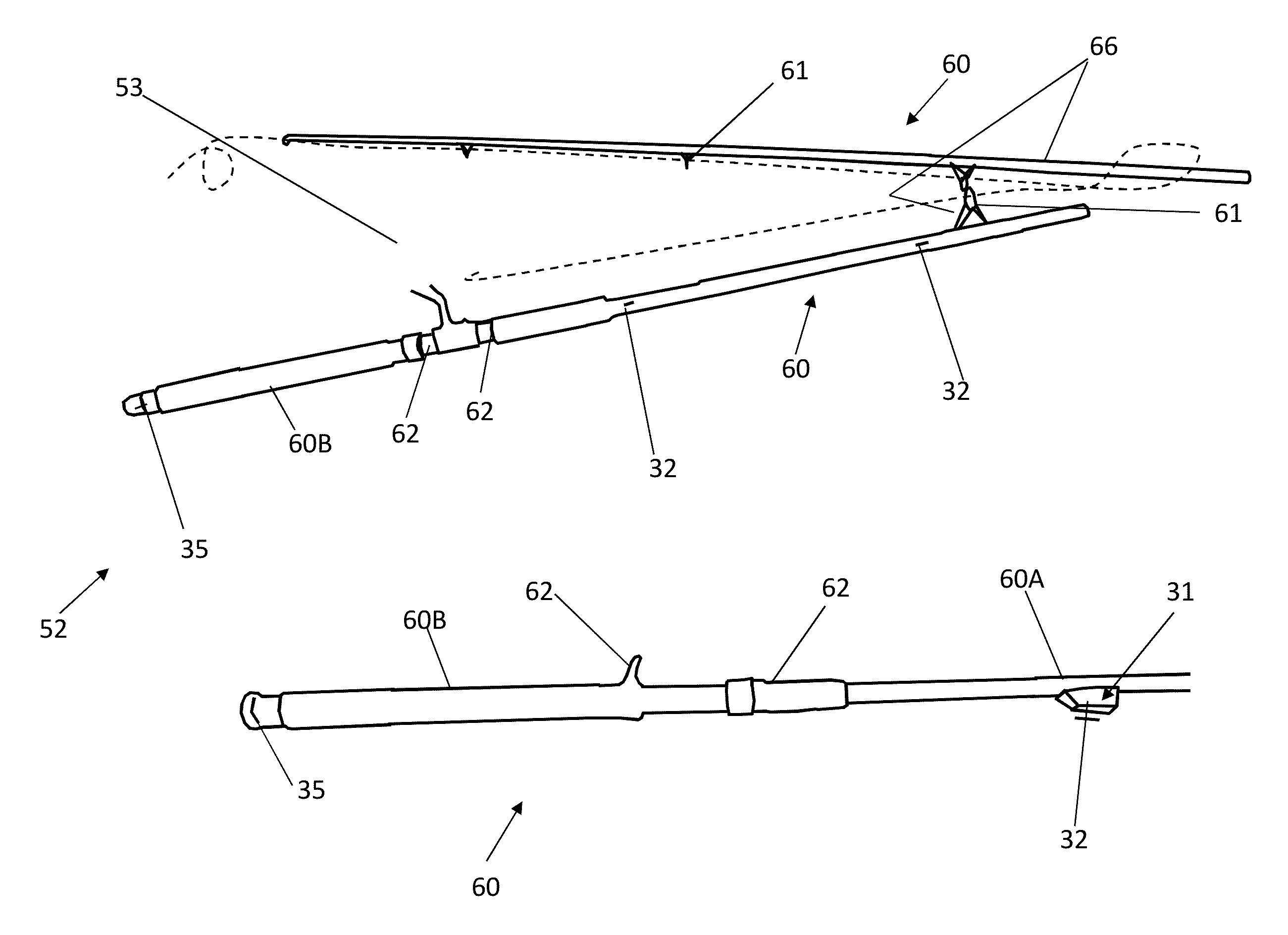 LED device for lighting a fishing line at the pole