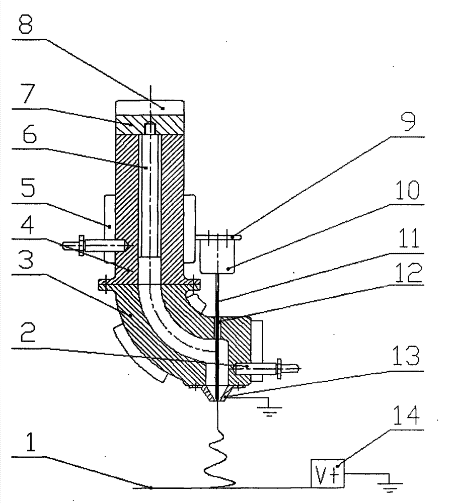 Device for promoting electrostatic spinning of high-viscosity polymer melt by using rod-climbing effect