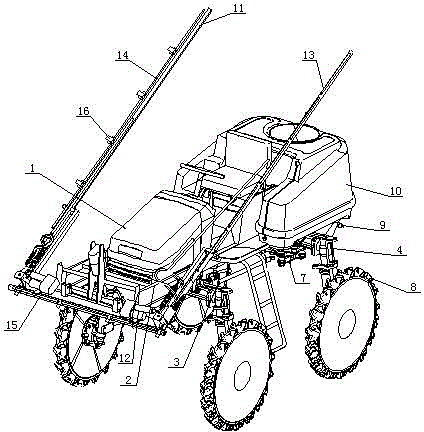 Self-propelled two-purpose spraying machine for high ground clearances in paddy-dry fields