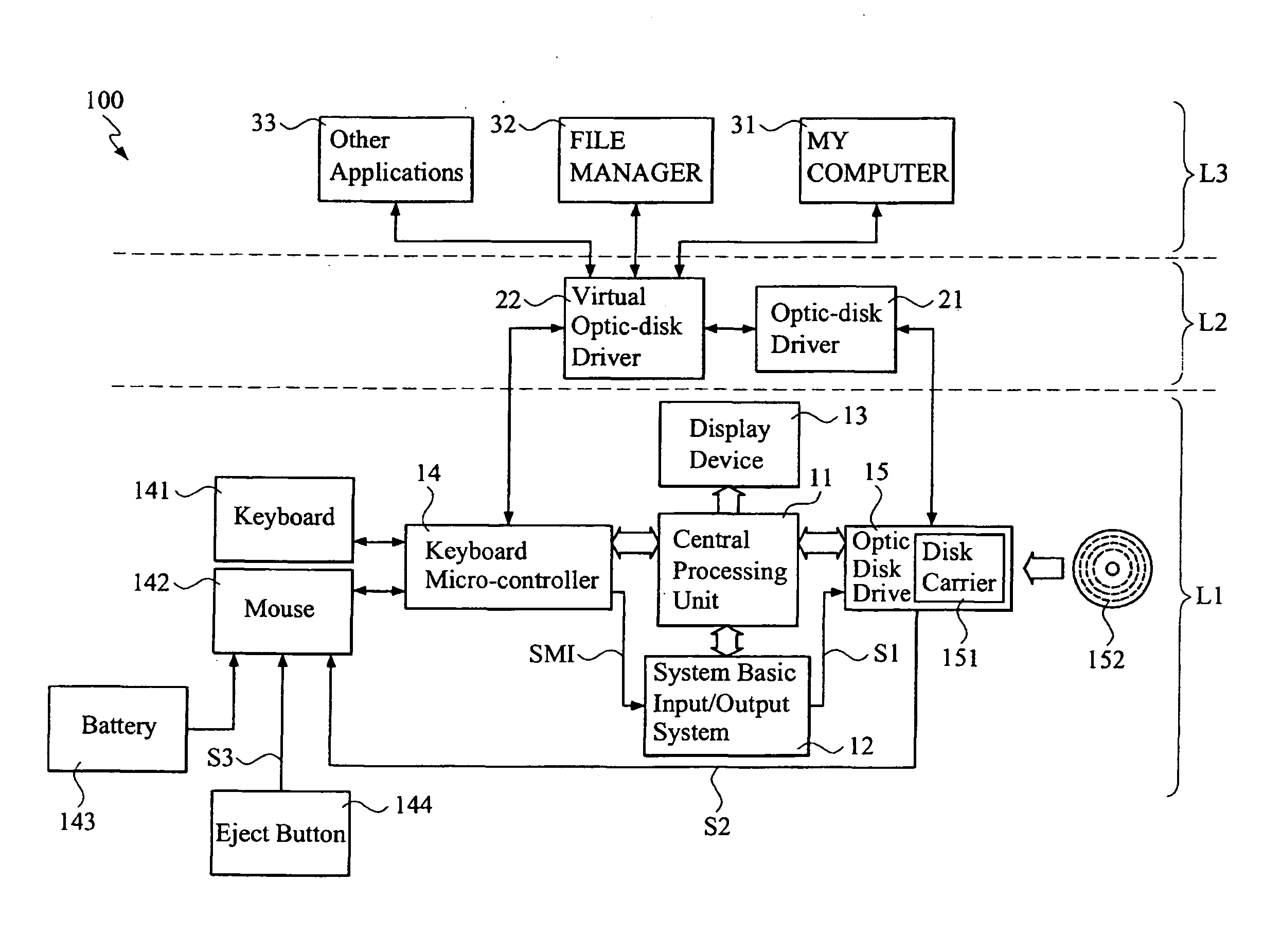 Optic disk drive power management method for computer system