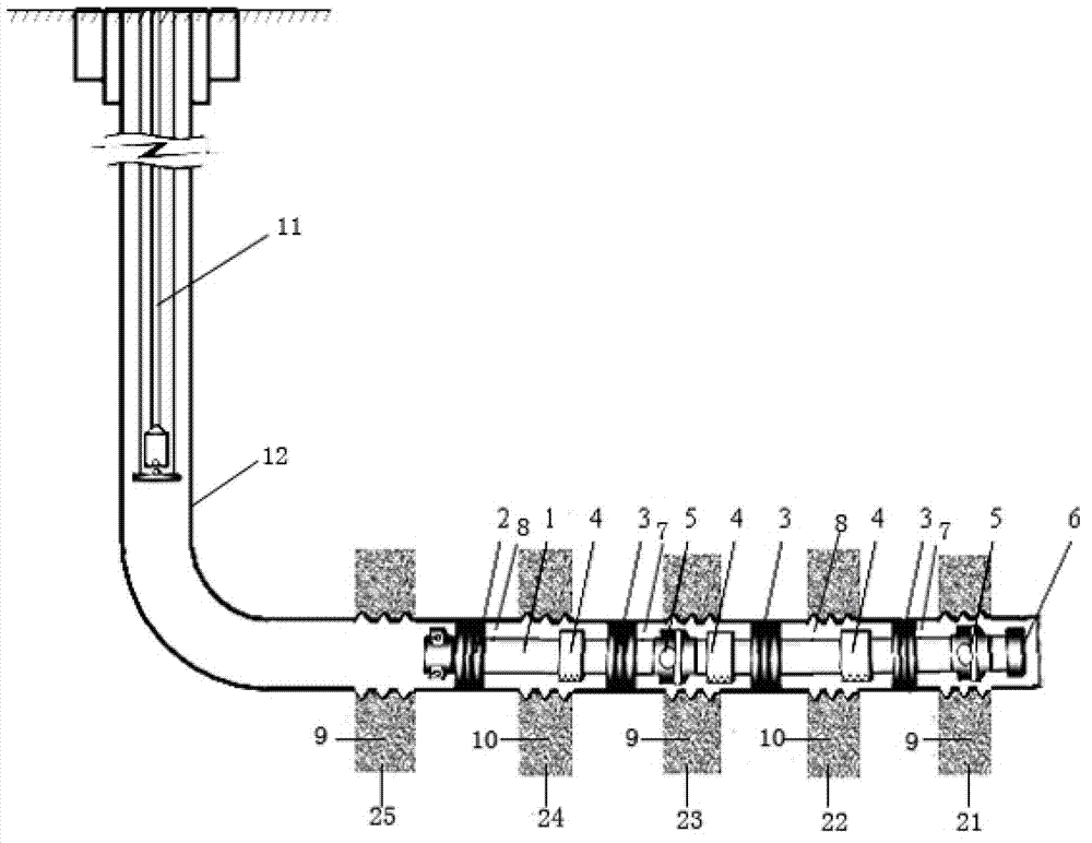 Mechanical water plugging pipe column for multi-point discharge of cased hole completion multi-section fractured horizontal well and method