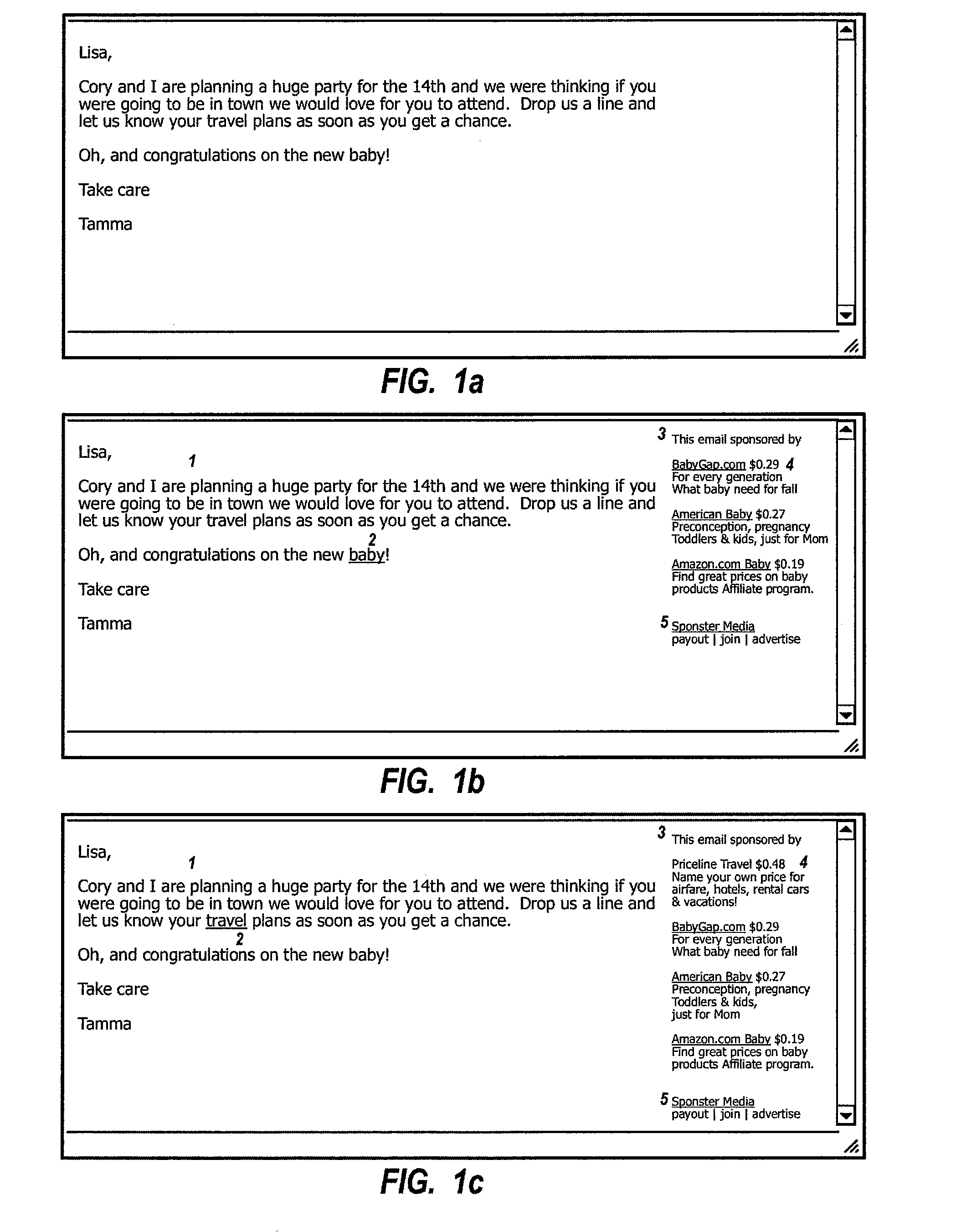 Method of enhancing email text with hyperlinked word pointing to targeted ad