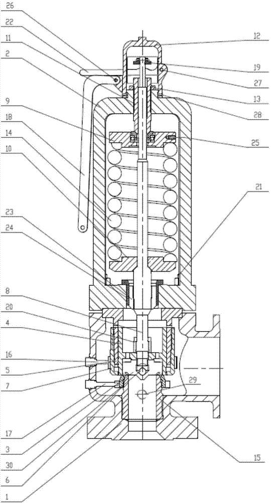 A valve stem sealing type closed back pressure regulating steam safety valve