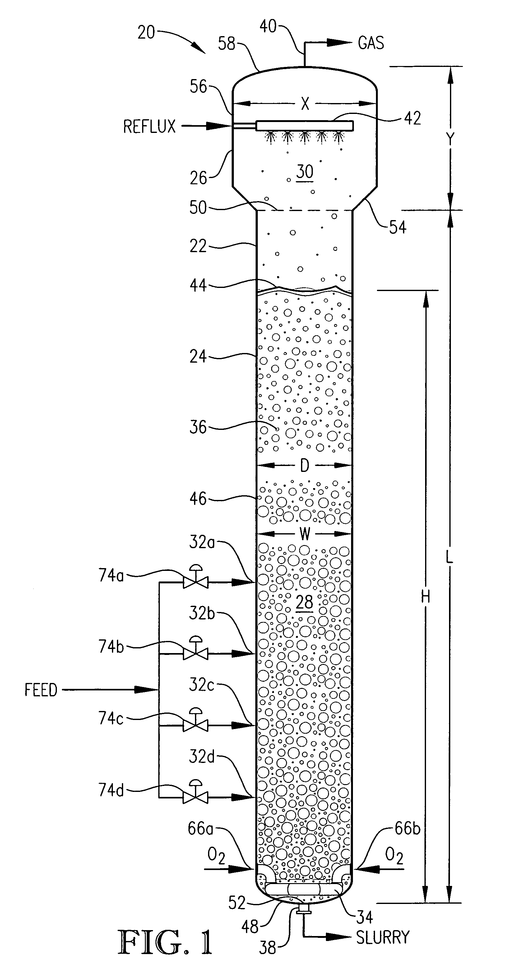 Oxidation system with internal secondary reactor