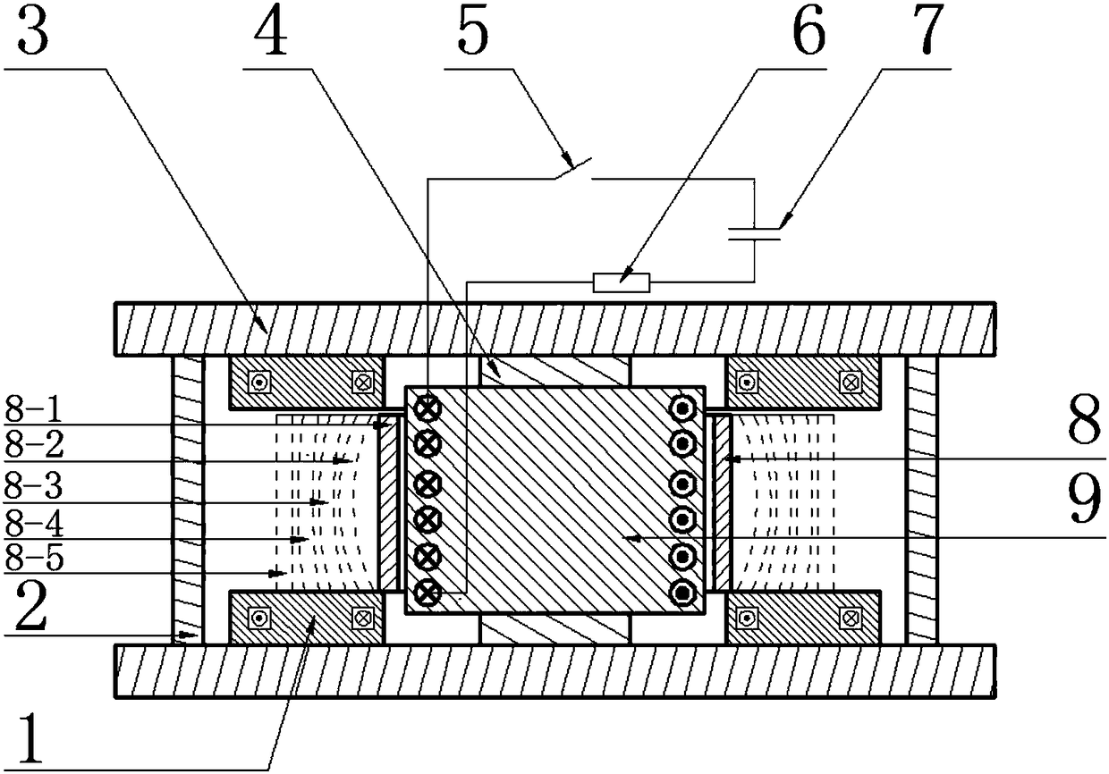 An electromagnetic die-free forming method and device for pipes based on background magnetic field