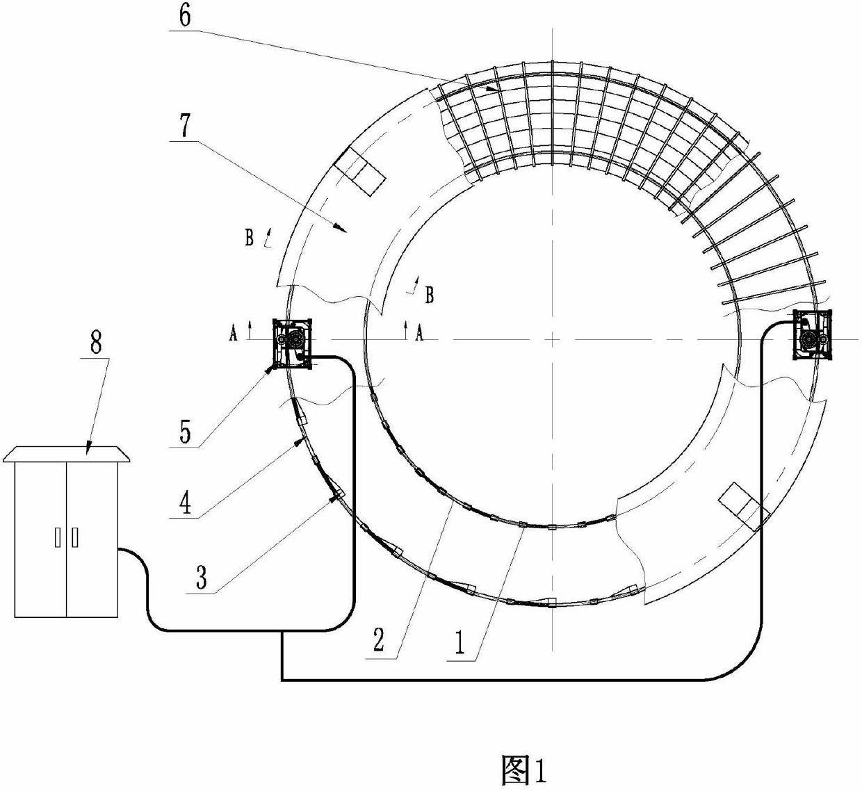 Friction device for external rail of rotary platform