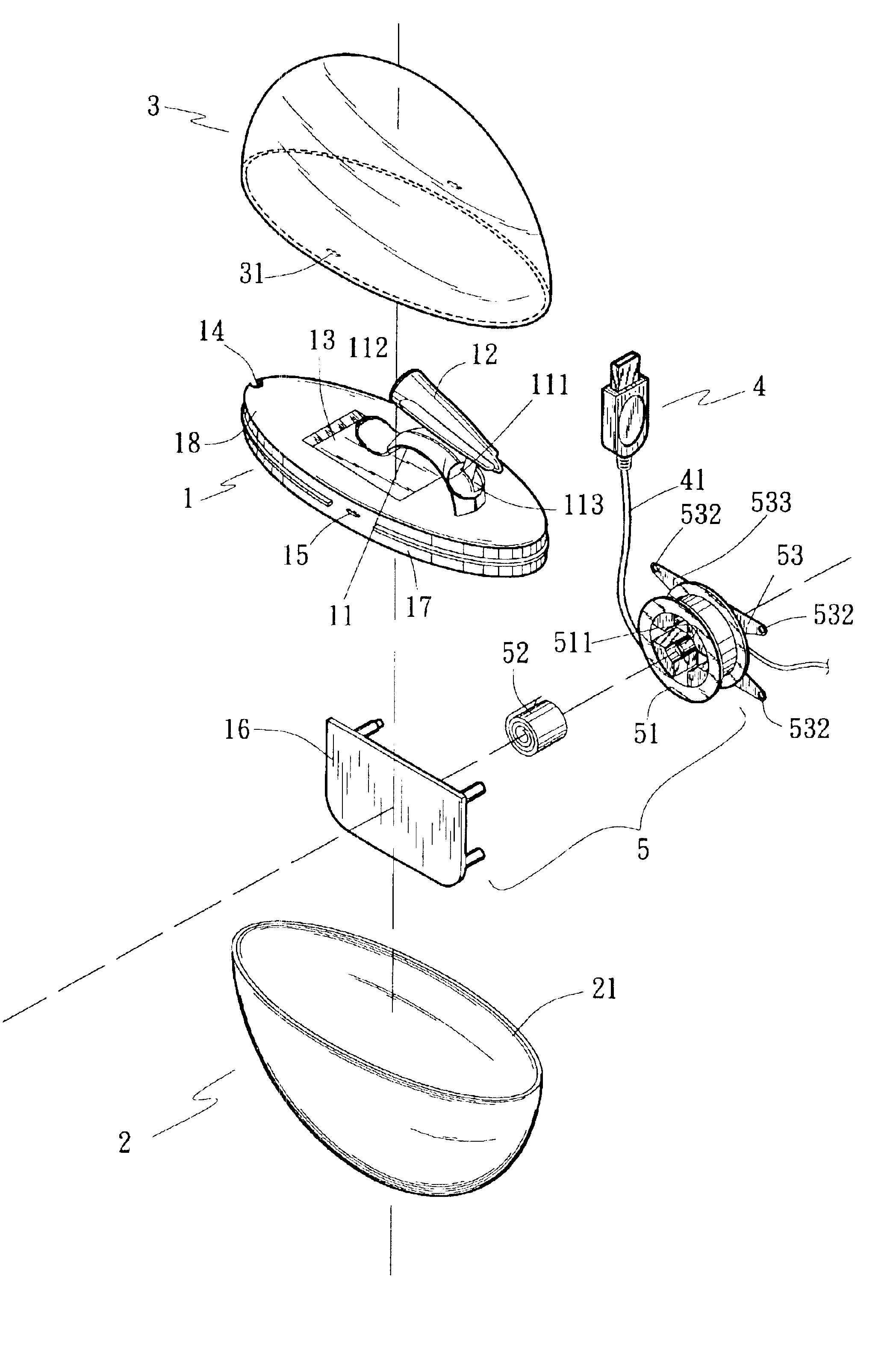 Computer light with extensible electric conductive wire