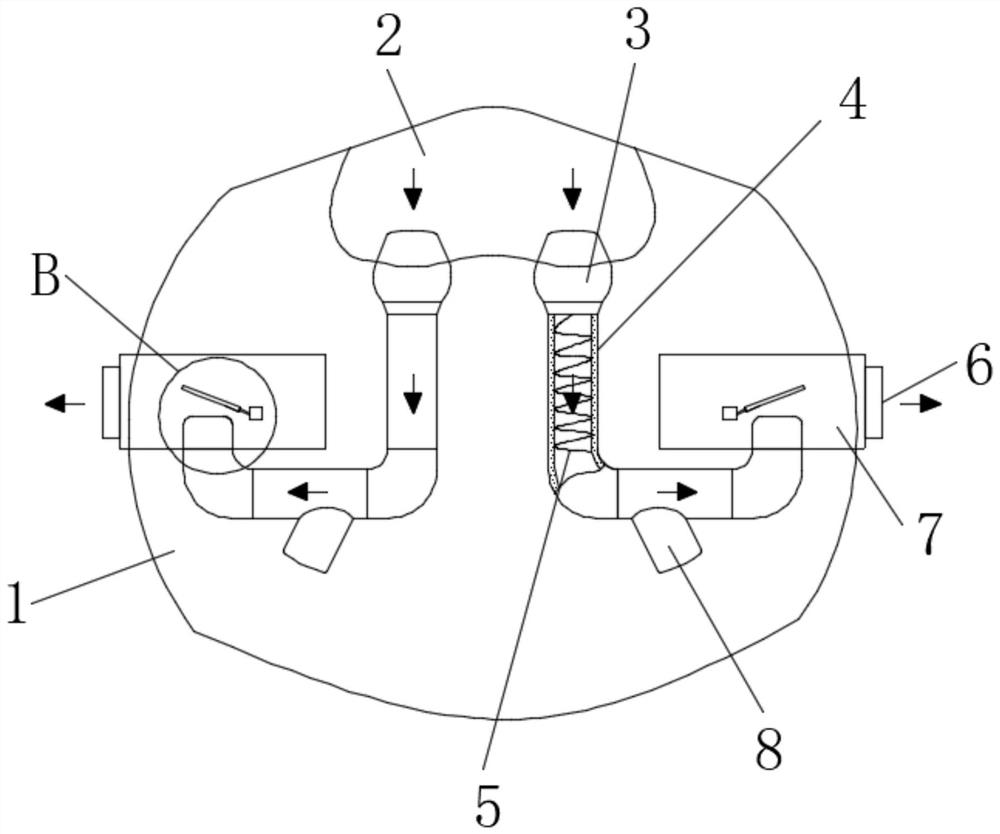 Method for separately treating exhaled air and inhaled air and breathing branch channels