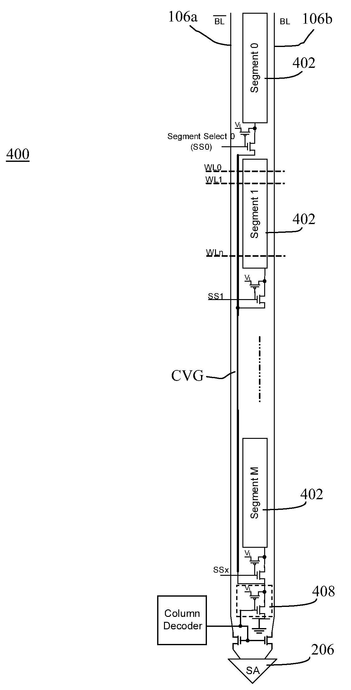 Segmented column virtual ground scheme in a static random access memory (SRAM) circuit