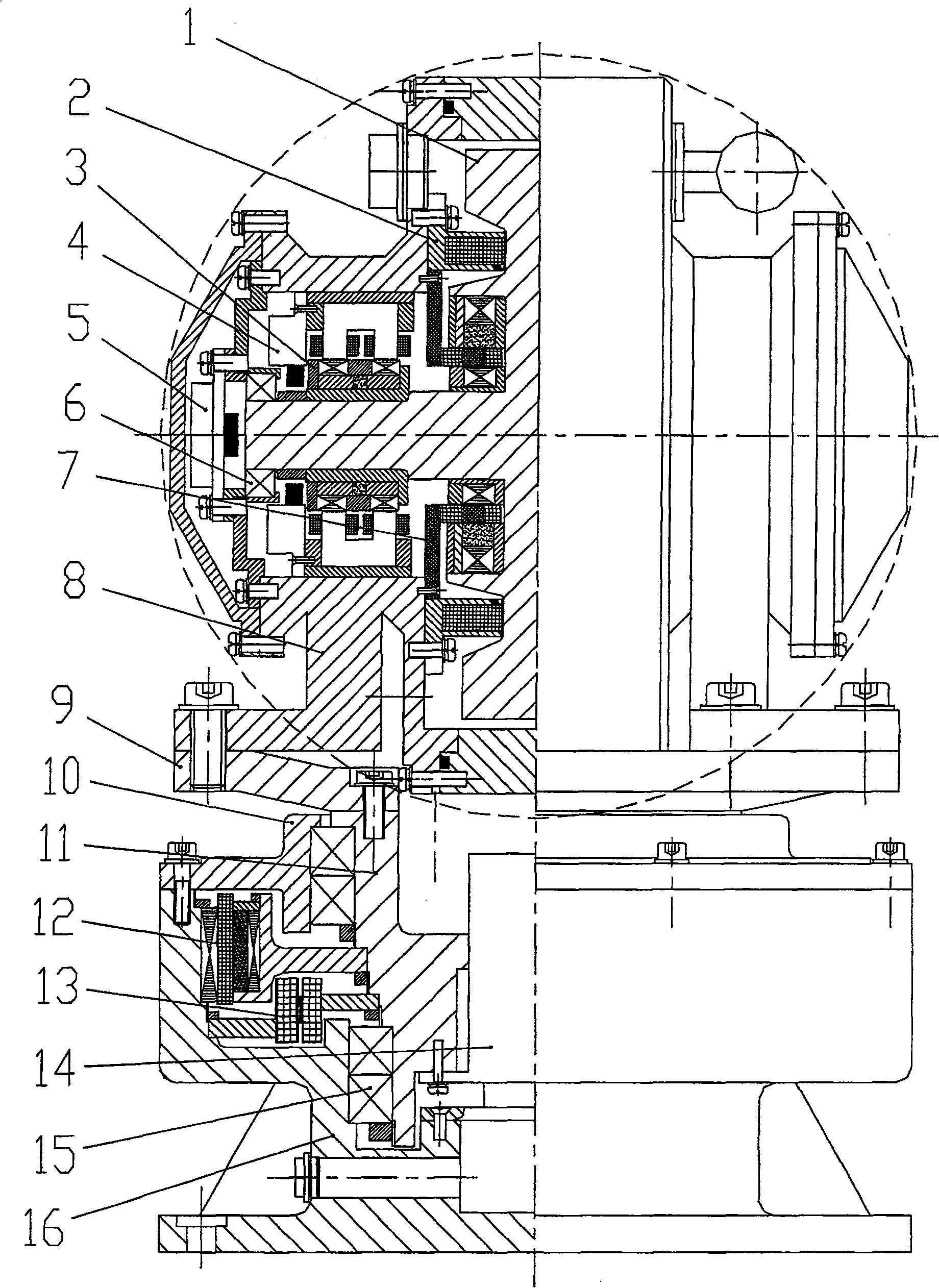 Single end support type magnetic suspension control moment gyro of single framework