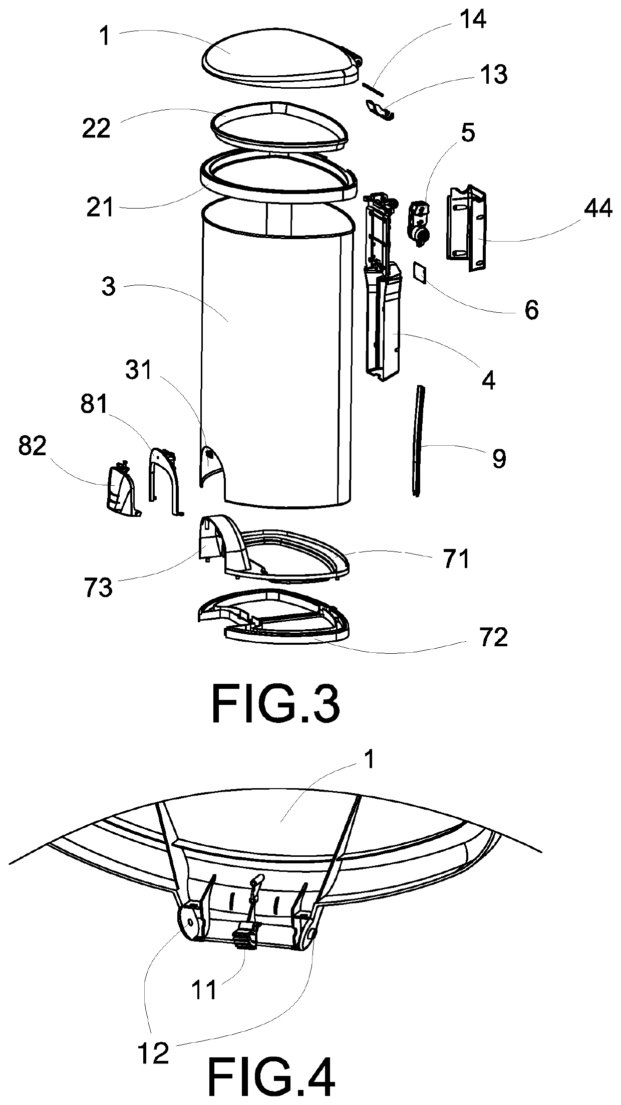 Container with touch control arrangement