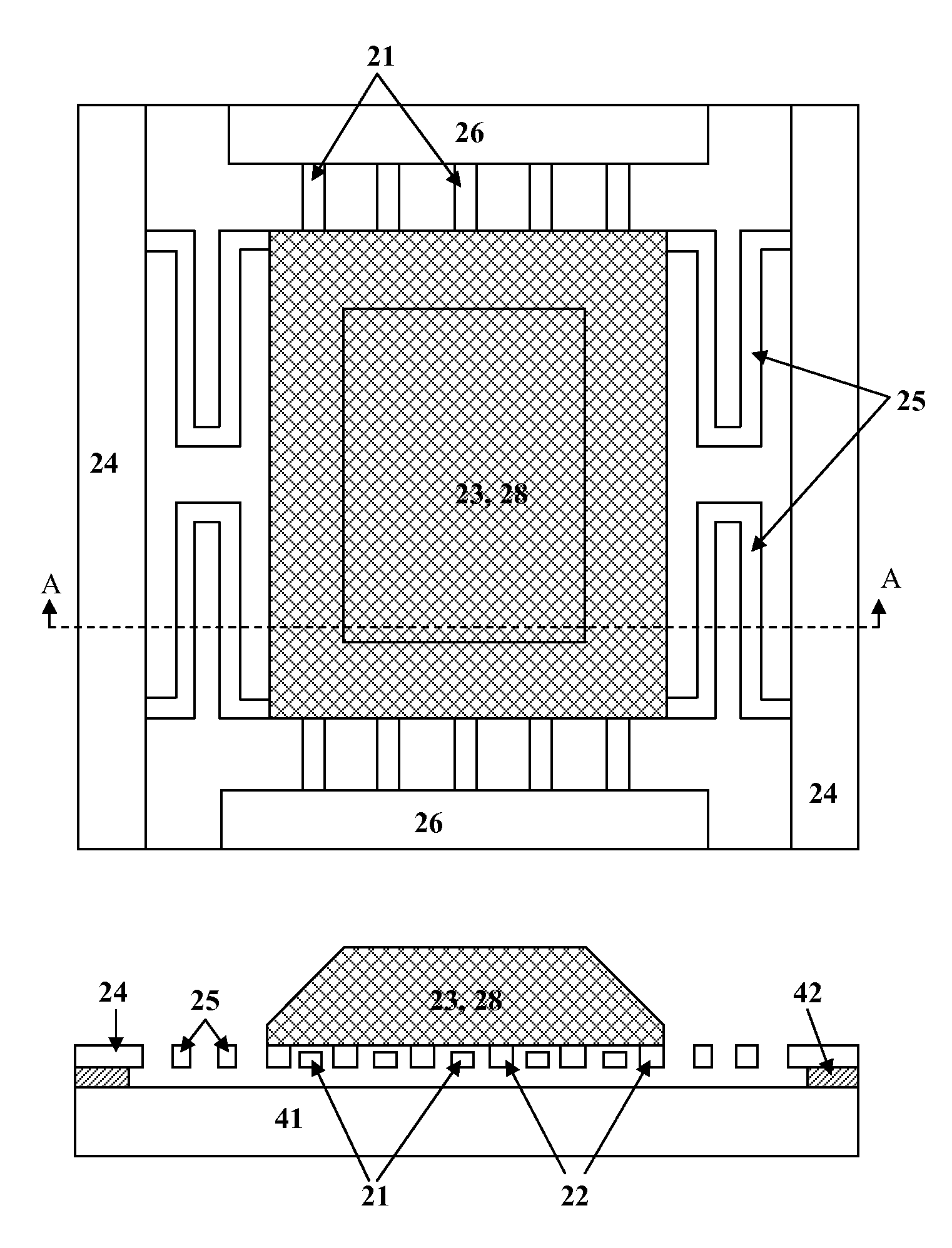 Microstructure with enlarged mass and electrode area for kinetic to electrical energy conversion