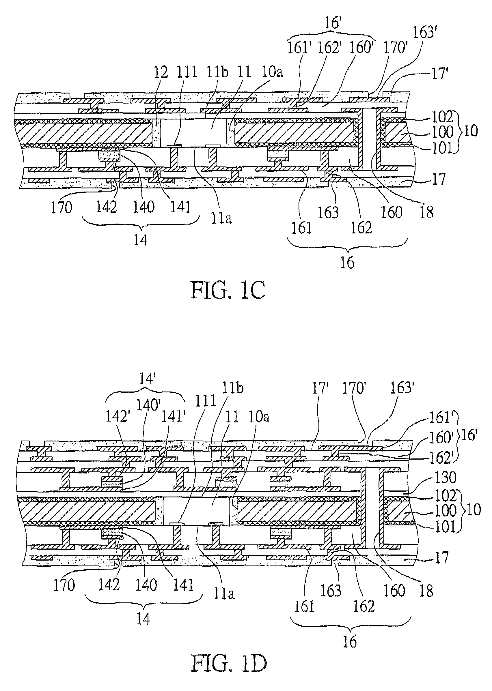 Circuit board structure having electronic components integrated therein