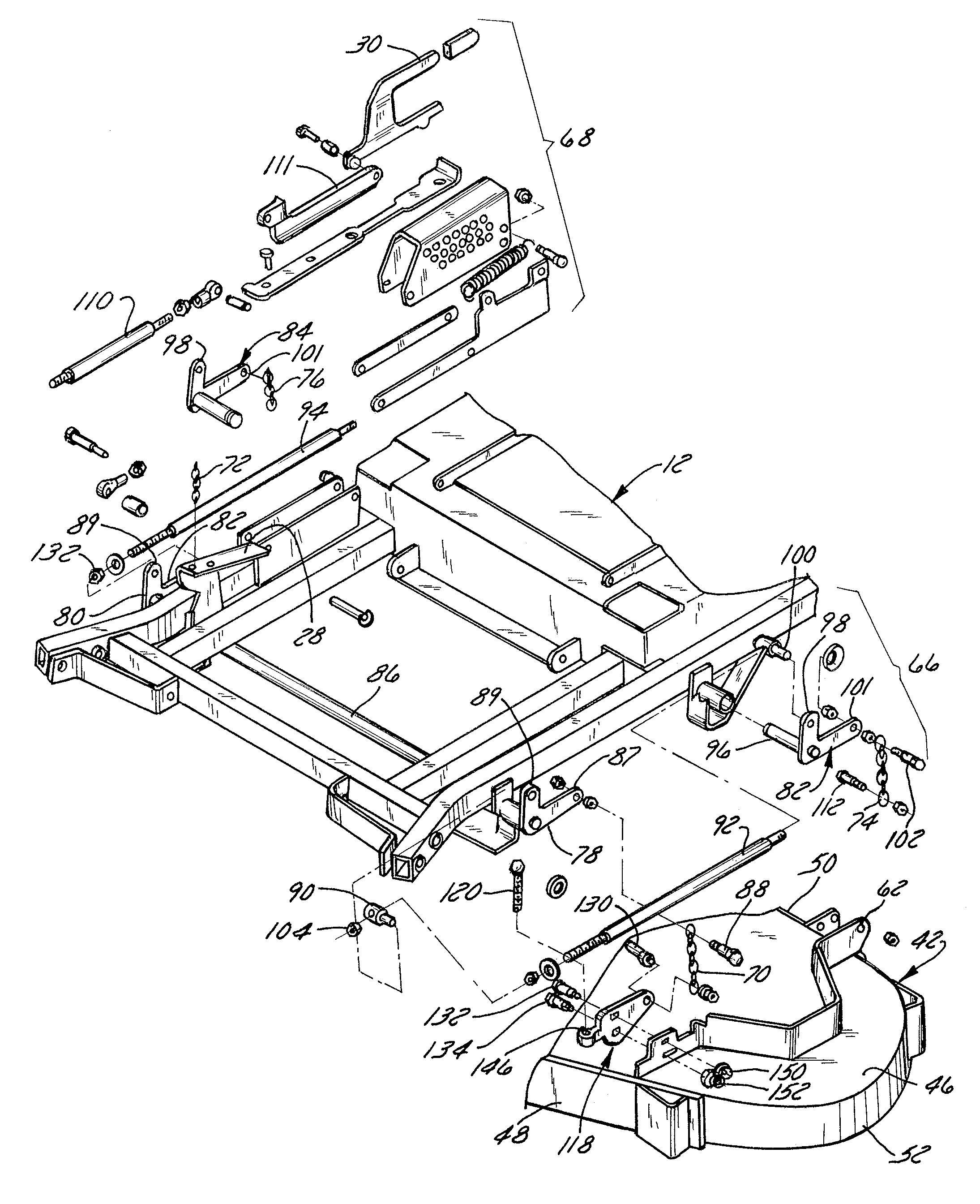 Lawnmower cutter deck with side-to-side deck leveler