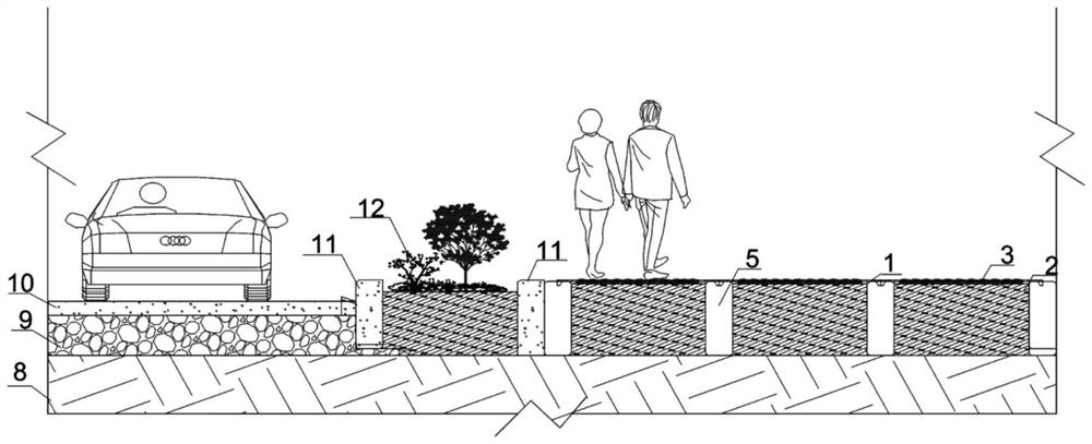 Sidewalk structure for urban natural turf and its construction method