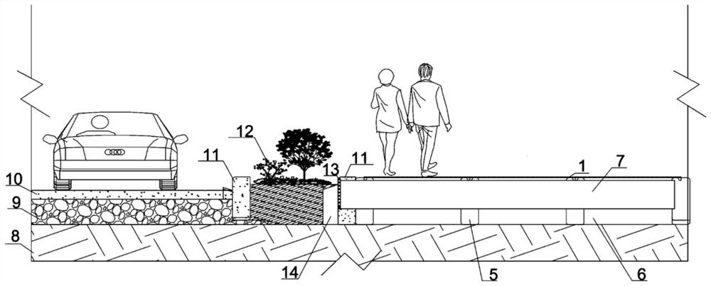 Sidewalk structure for urban natural turf and its construction method