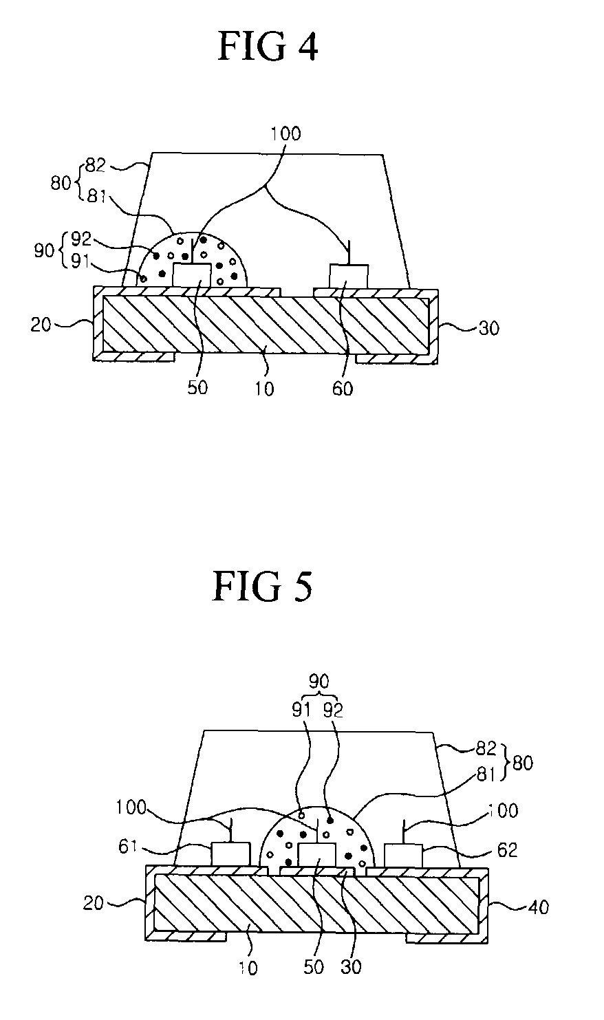 Light emitting device having plural light emitting diodes and at least one phosphor for emitting different wavelengths of light