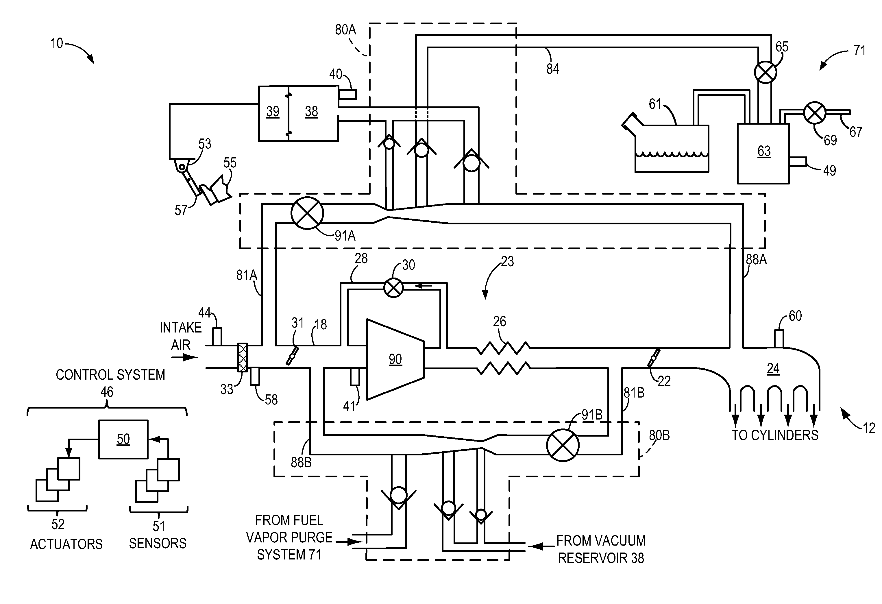 Aspirator motive flow control for vacuum generation and compressor bypass