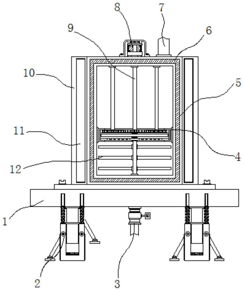 An anti-glare glass production device with safety protection and stable base