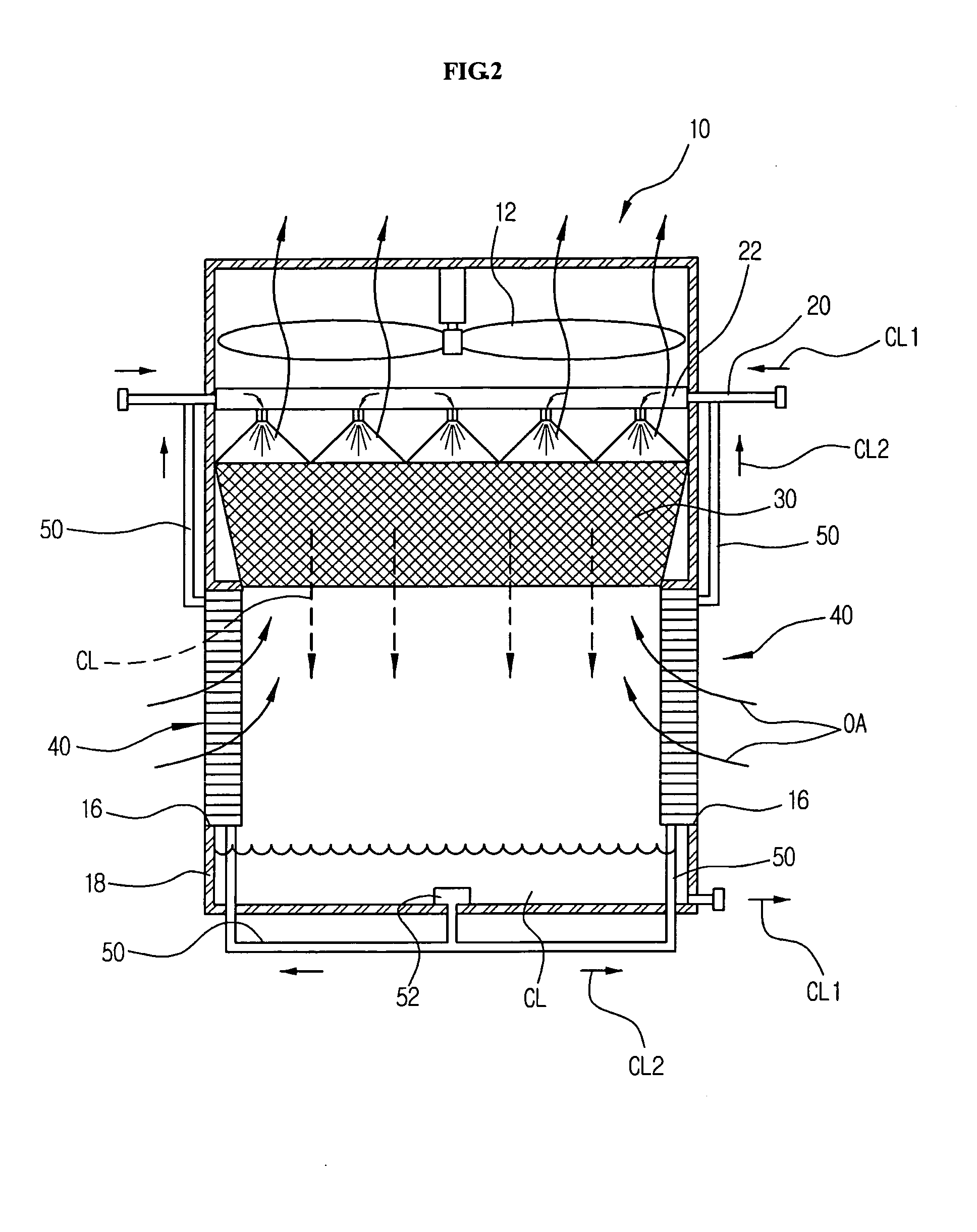 Method and apparatus for evaporative cooling of a cooling fluid