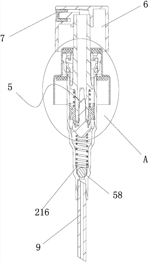 Atomizing pump device with grabbing button sealing mechanism