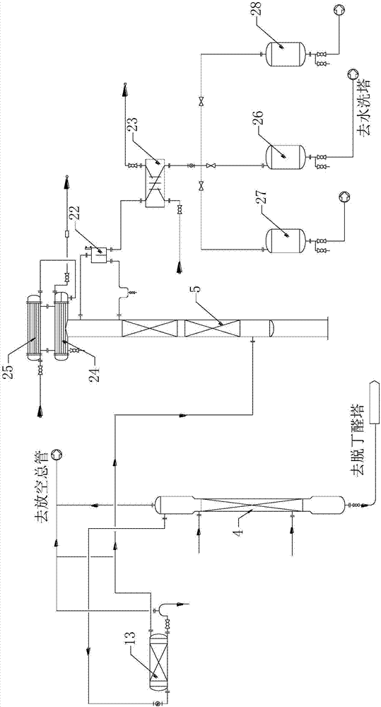 Technical method for separating butyraldehyde, ethanol and water mixture