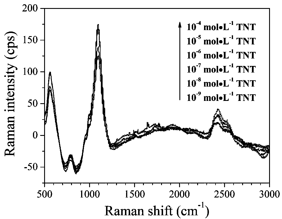 Preparation method for cubic nanogold SERS (Surface Enhanced Raman Scattering) probe used for TNT (trinitrotoluene) detection