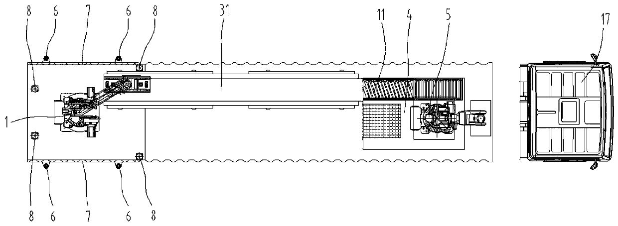 Container loading and unloading vehicle platform, container loading and unloading vehicle system and loading and unloading method
