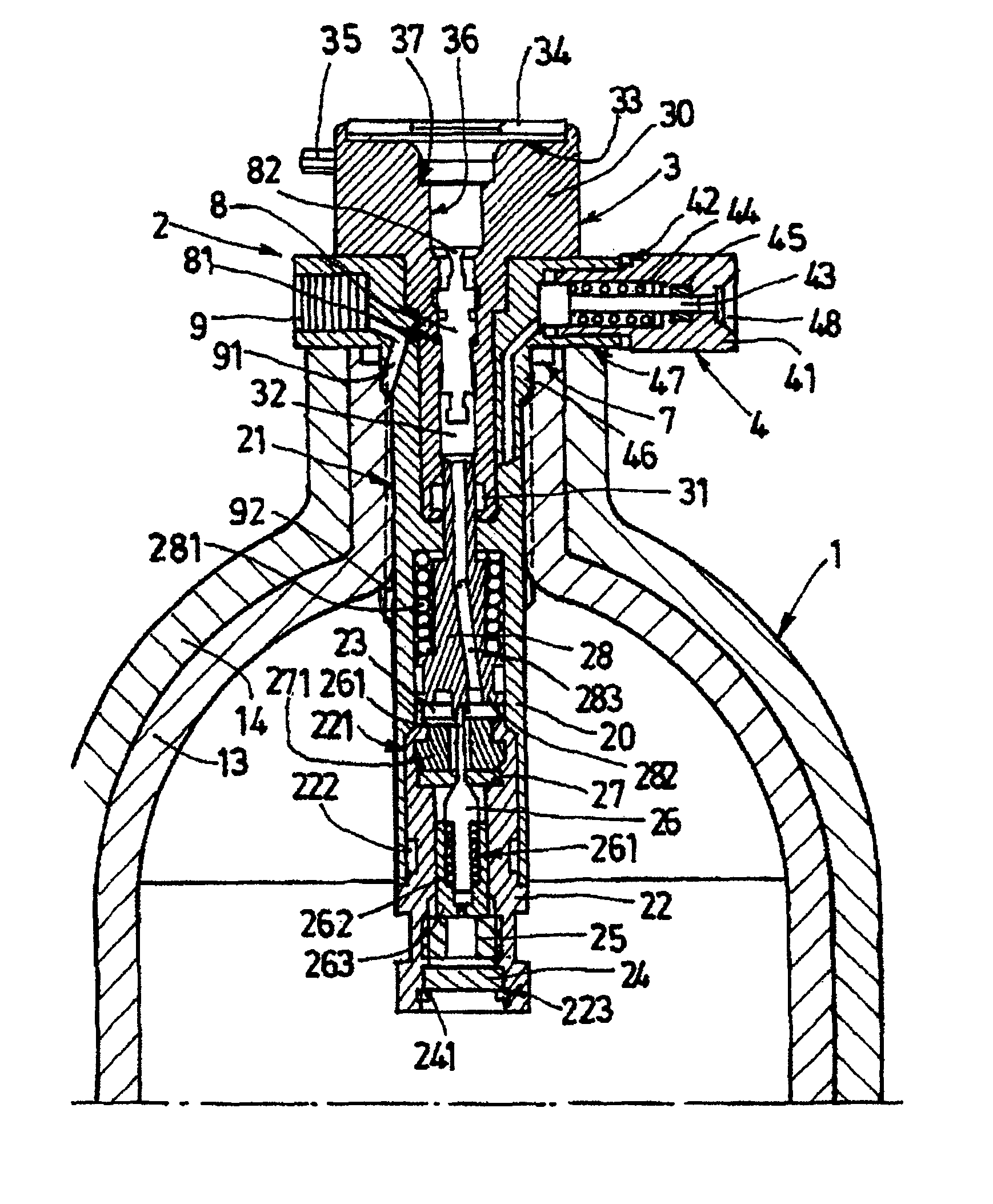 Pressurized gas filling and distribution head and tank equipped with one such head