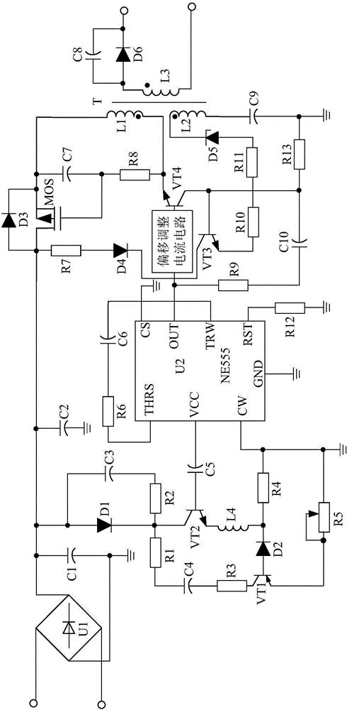 Offset adjustment current circuit-based adjustable power supply for aerator