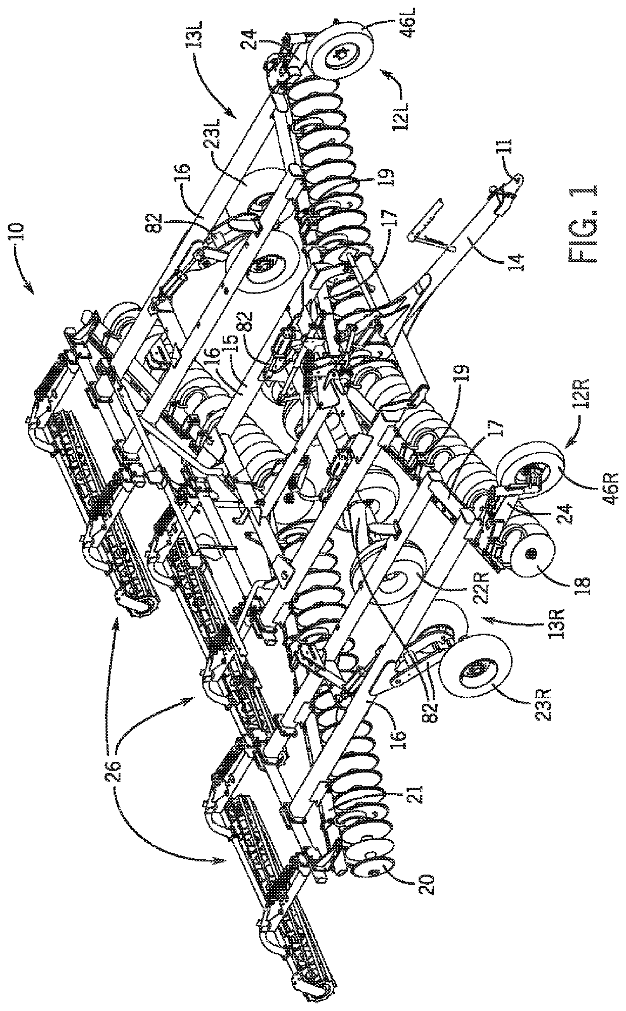 Remote hydraulic actuation and positioning of a plurality of implement stabilizer wheels