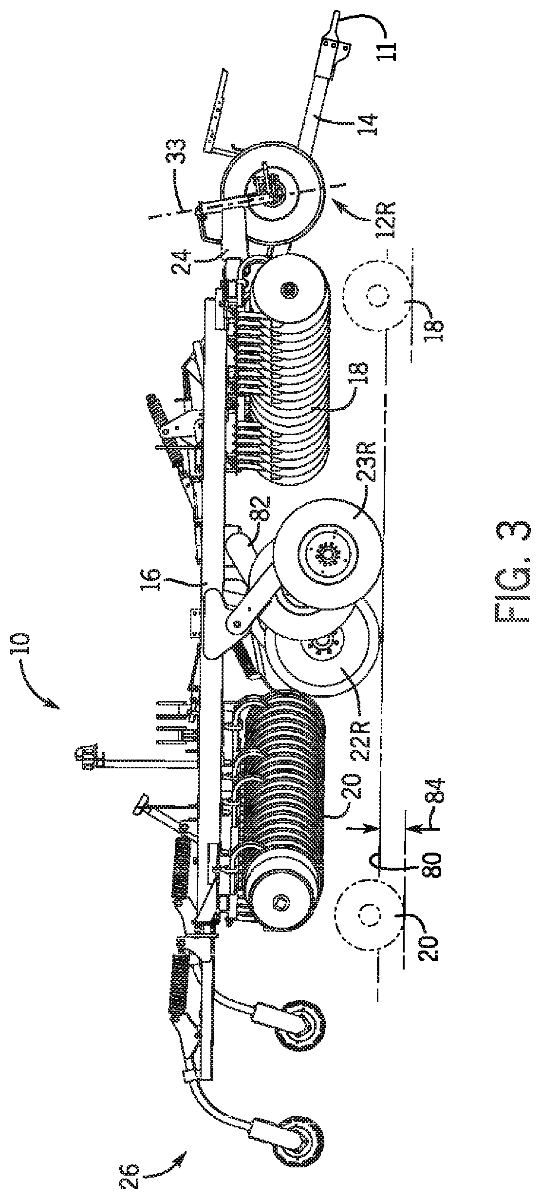 Remote hydraulic actuation and positioning of a plurality of implement stabilizer wheels