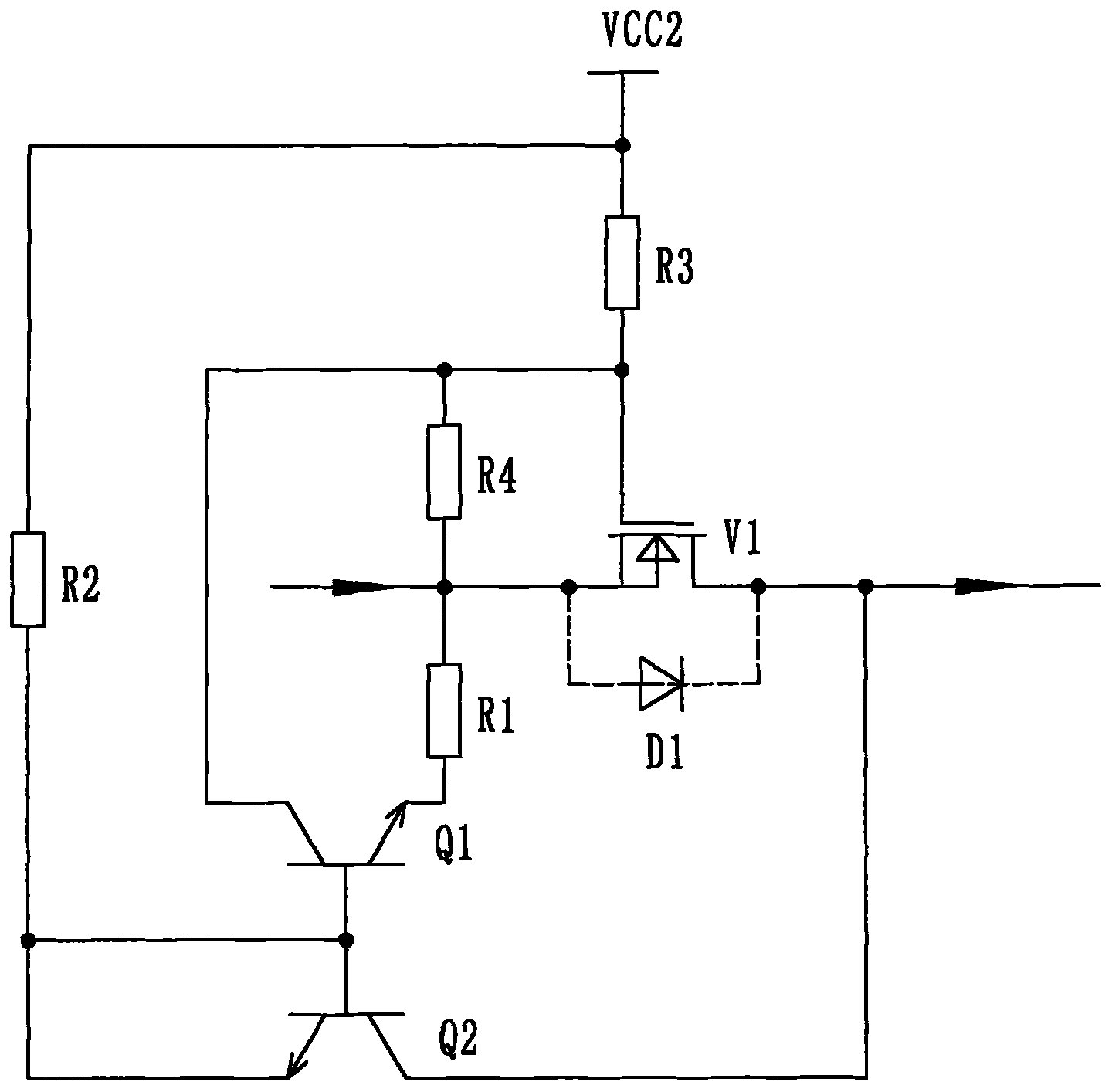 Stable and reliable-operation heavy-current low-pressure drop one-way conducting circuit
