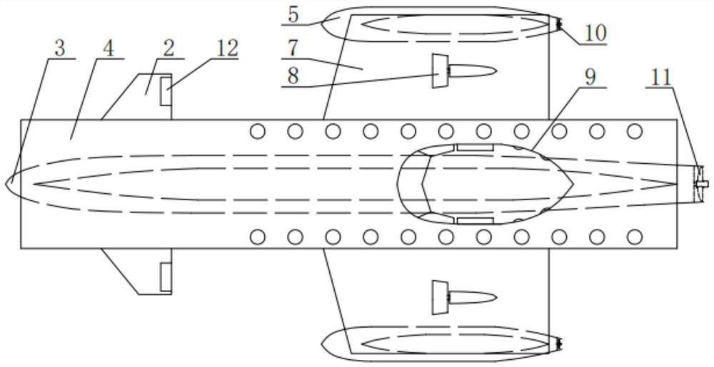 Small-waterplane three-body wing ship