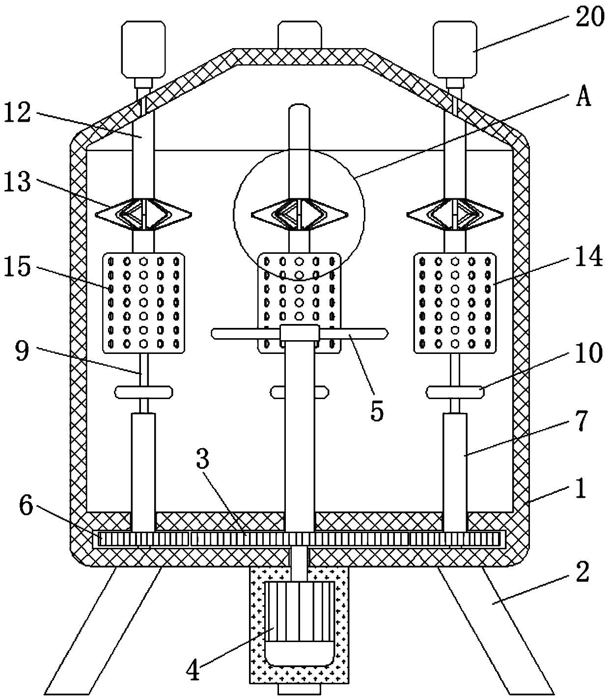 Stirring and neutralizing device for sewage treatment based on hydraulic coupling